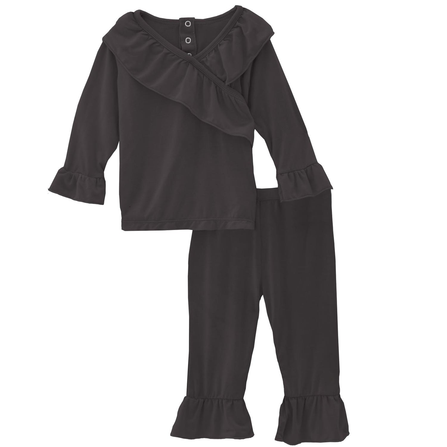 Long Sleeve Kimono Ruffle Outfit Set in Midnight