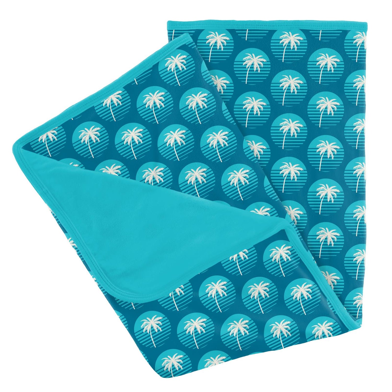 Print Stroller Blanket in Cerulean Blue Palm Tree Sun