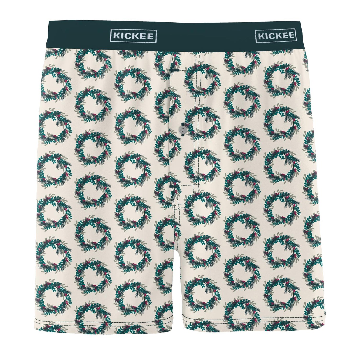 Men's Print Boxer Shorts in Natural Holiday Wreath