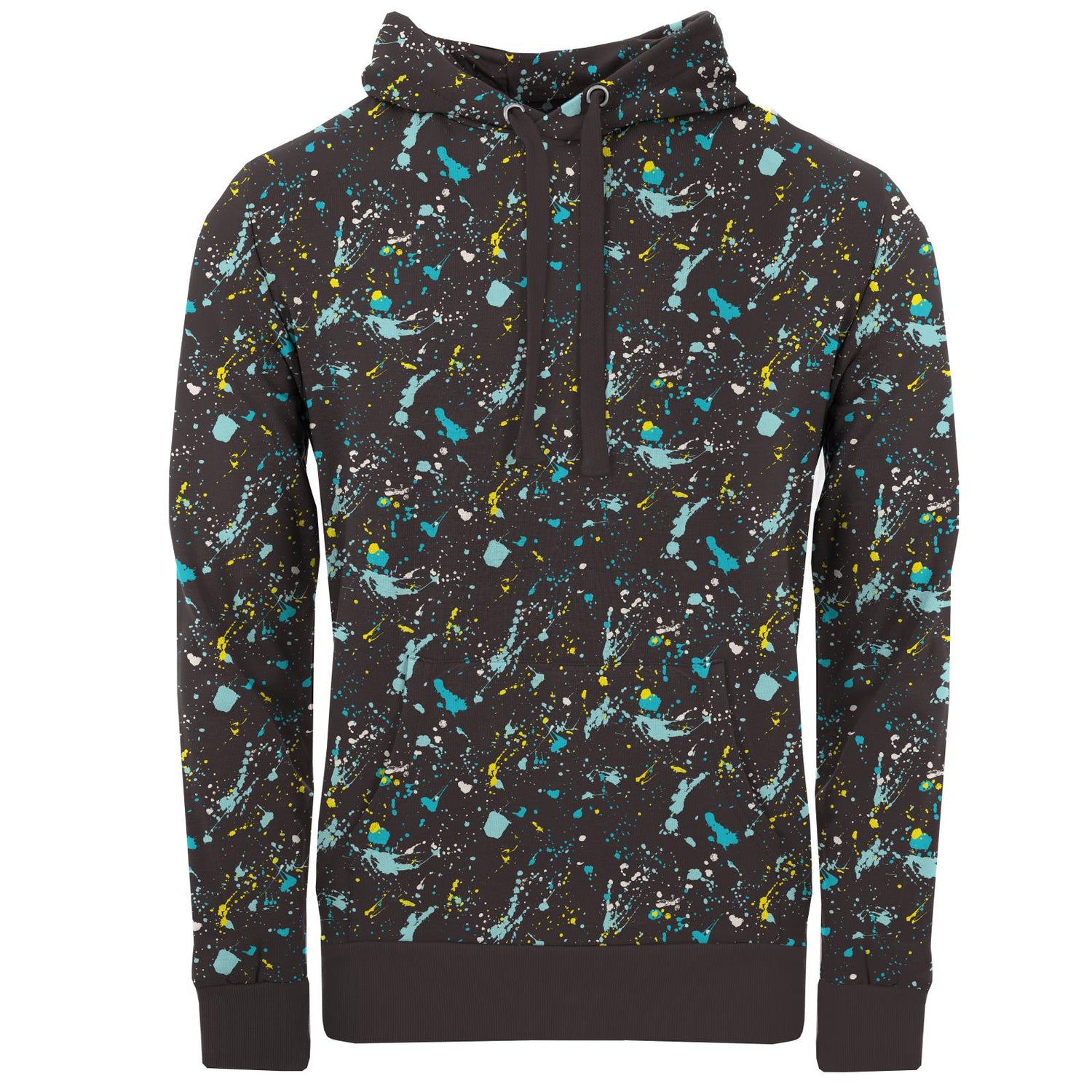 Men's Print Fleece Kangaroo Pocket Pullover in Confetti Splatter Paint