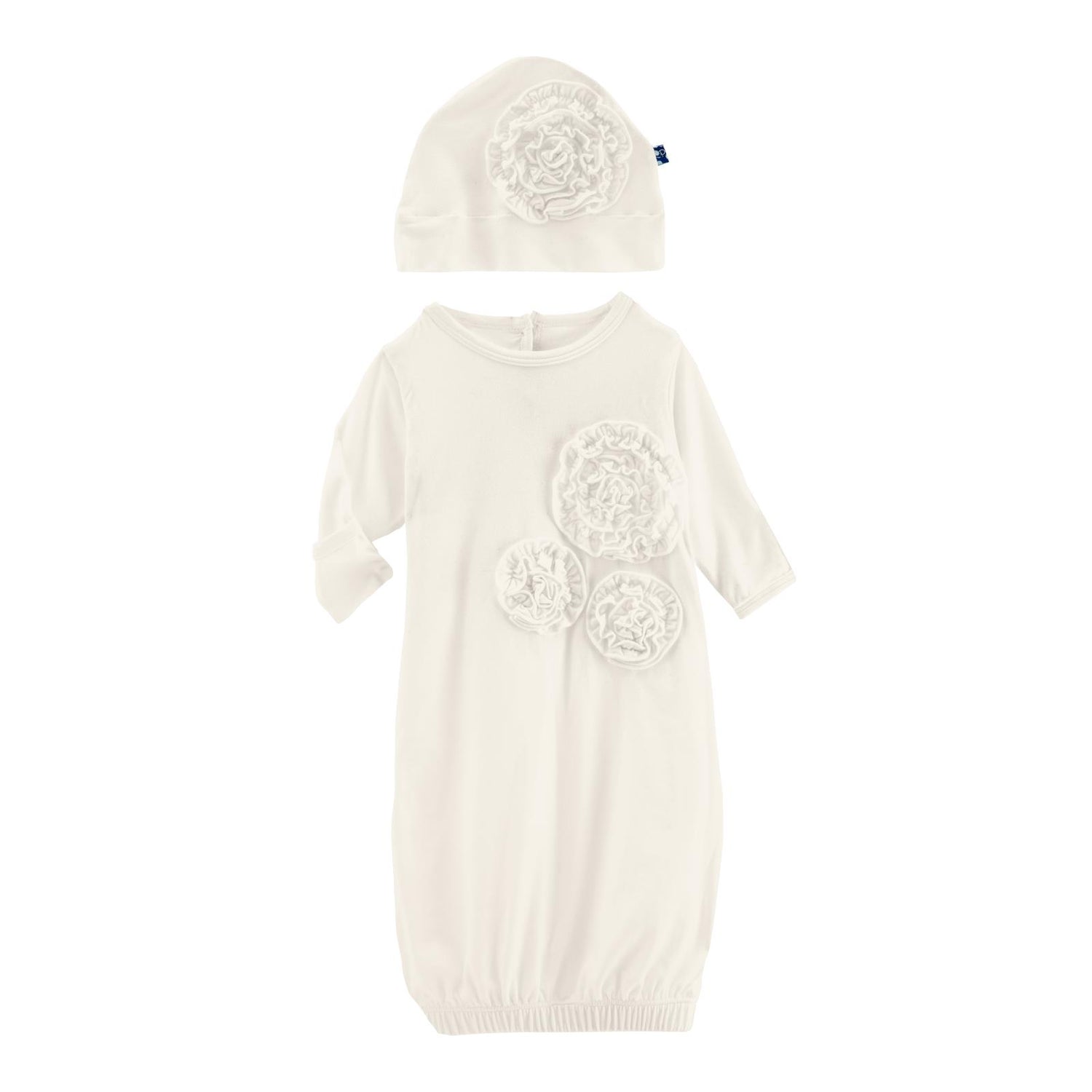 Dahlia Flower Layette Gown & Flower Hat Set in Natural