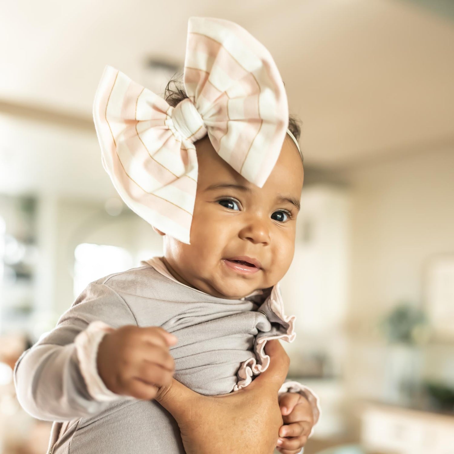 Print Luxe Big Bow with Nude Headband in Everyday Heroes Sweet Stripe