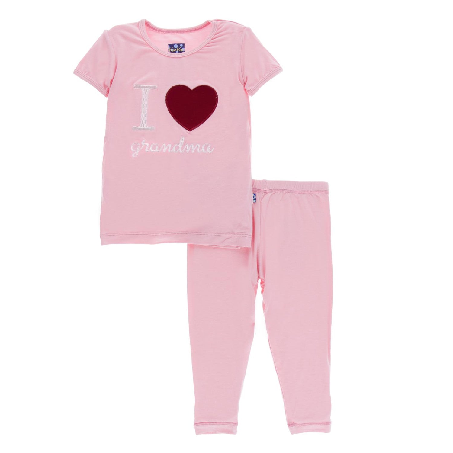 Short Sleeve Applique Pajama Set in Lotus I Love Grandma with Lotus Tr