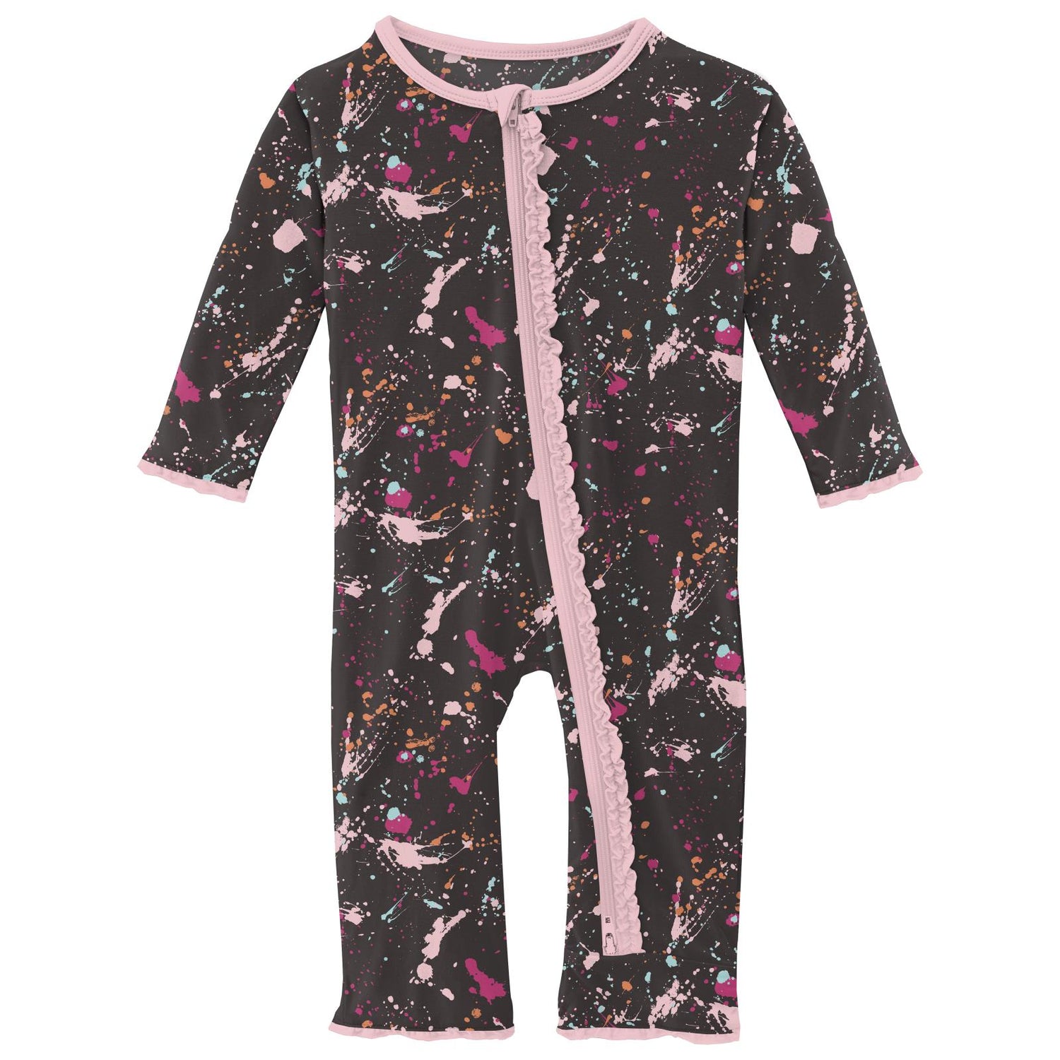 Print Muffin Ruffle Coverall with 2 Way Zipper in Calypso Splatter Paint