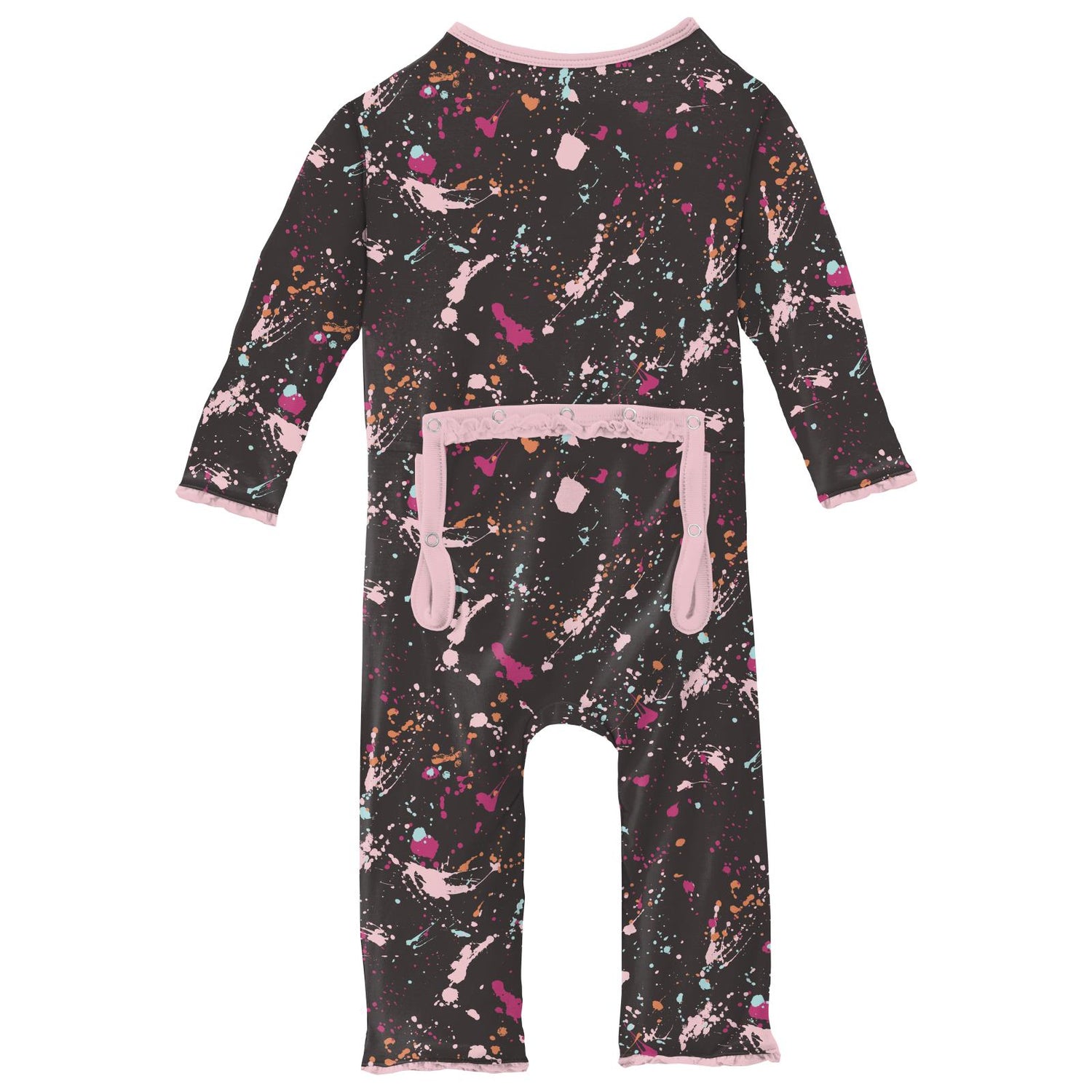 Print Muffin Ruffle Coverall with 2 Way Zipper in Calypso Splatter Paint