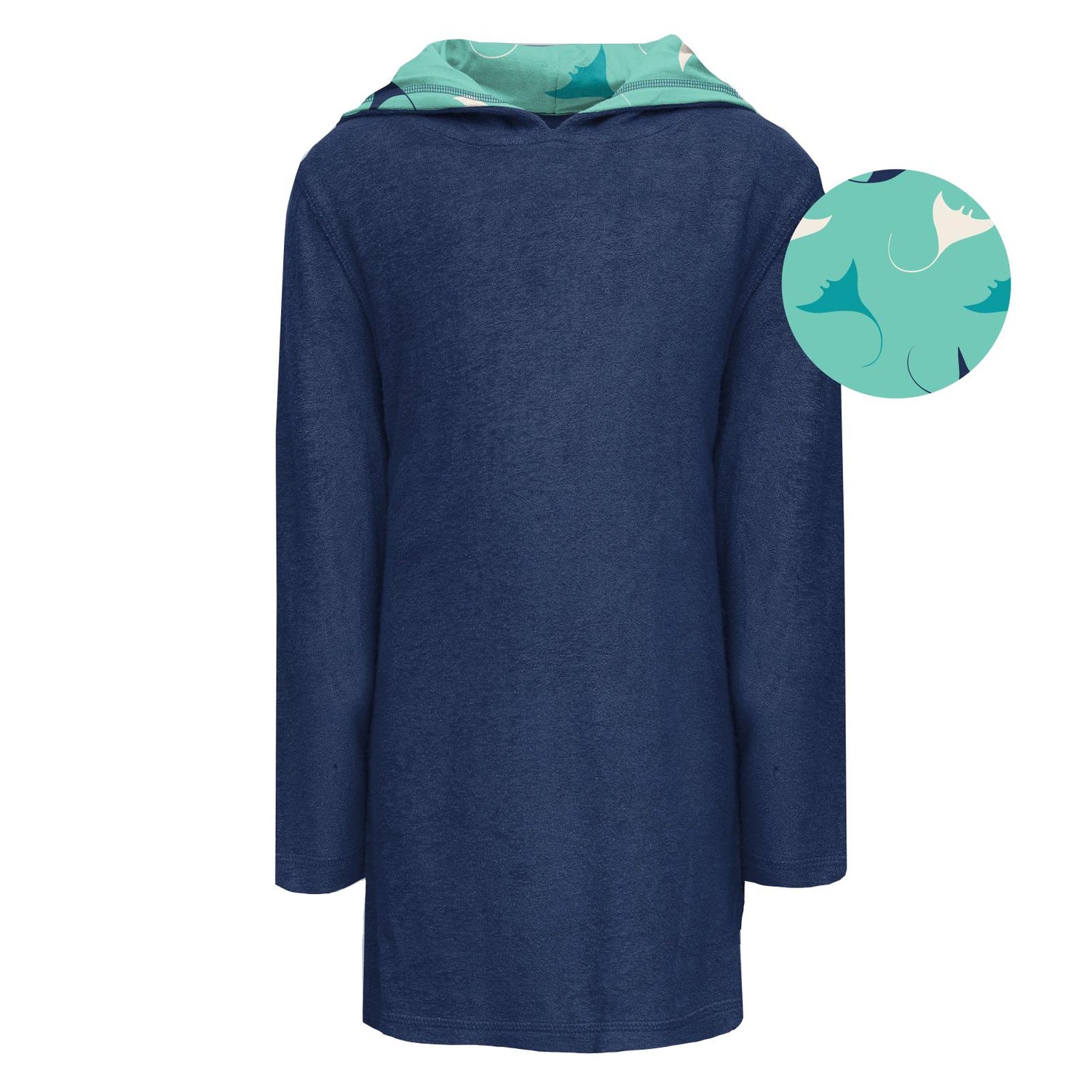 Terry Pull-over After Swim Robe in Flag Blue with Glass Manta Ray