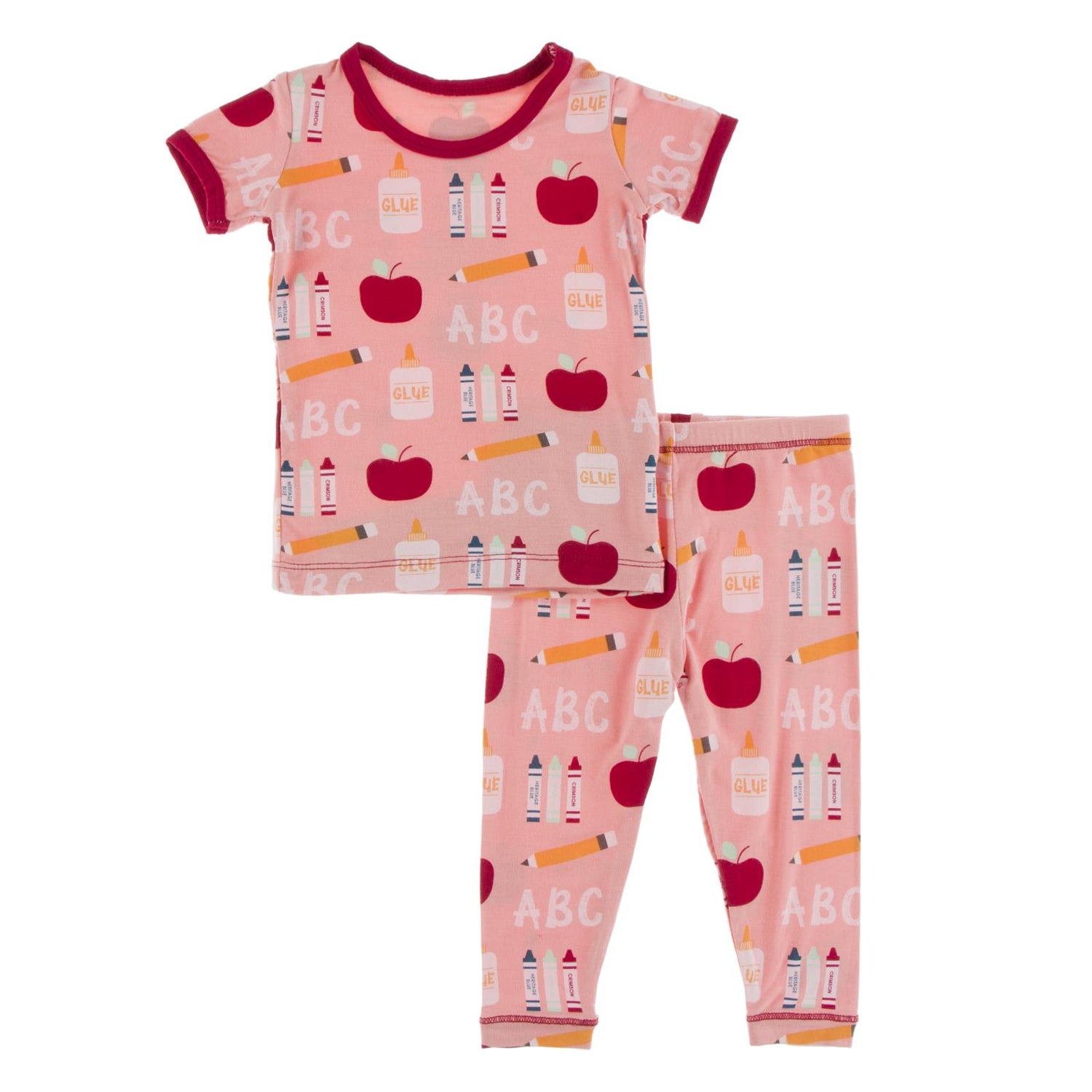 Print Short Sleeve Pajama Set in Blush First Day of School