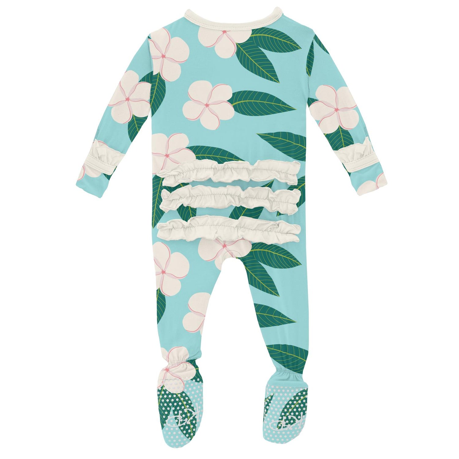 Print Classic Ruffle Footie with Zipper in Summer Sky Plumeria