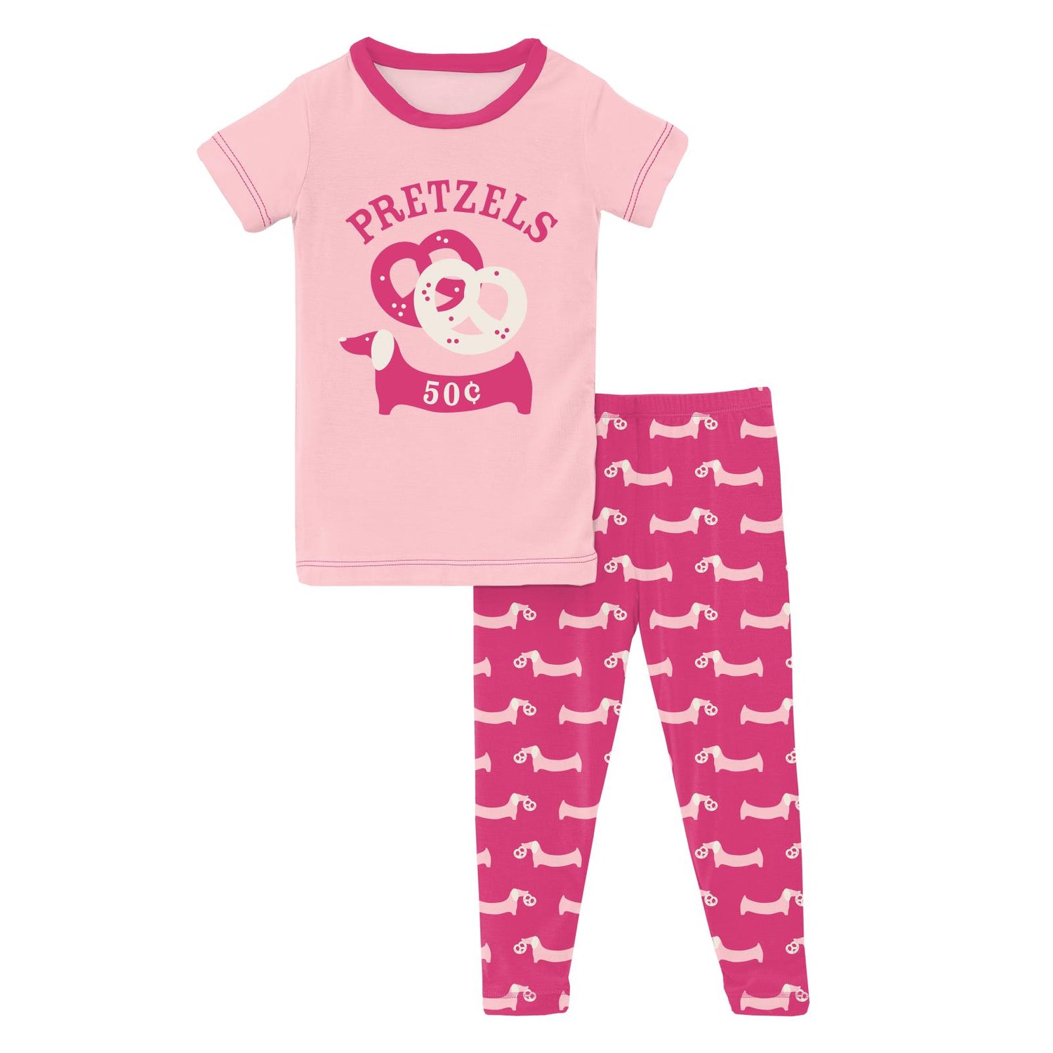 Short Sleeve Graphic Tee Pajama Set in Calypso Pretzel Pup