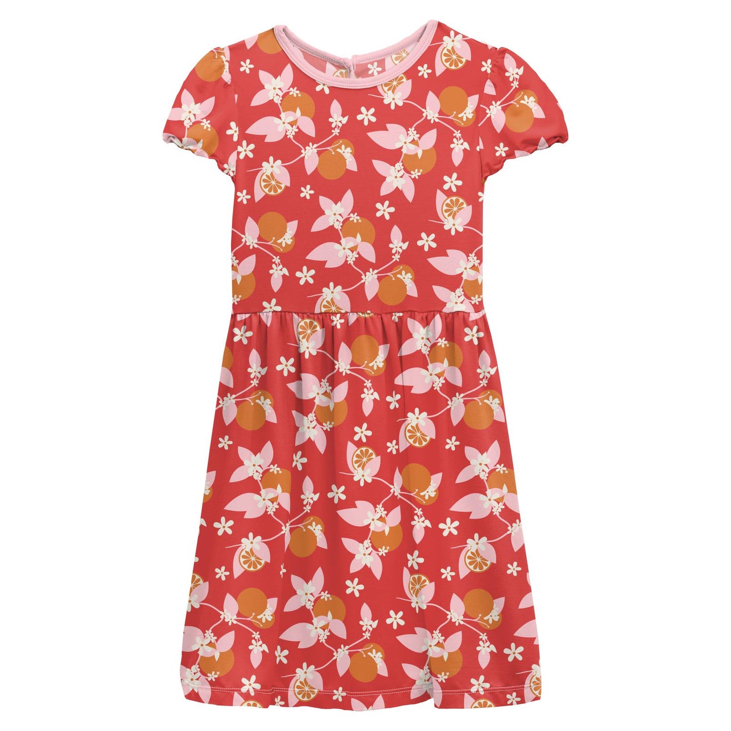 Print Flutter Sleeve Twirl Dress in Poppy Orange Blossom