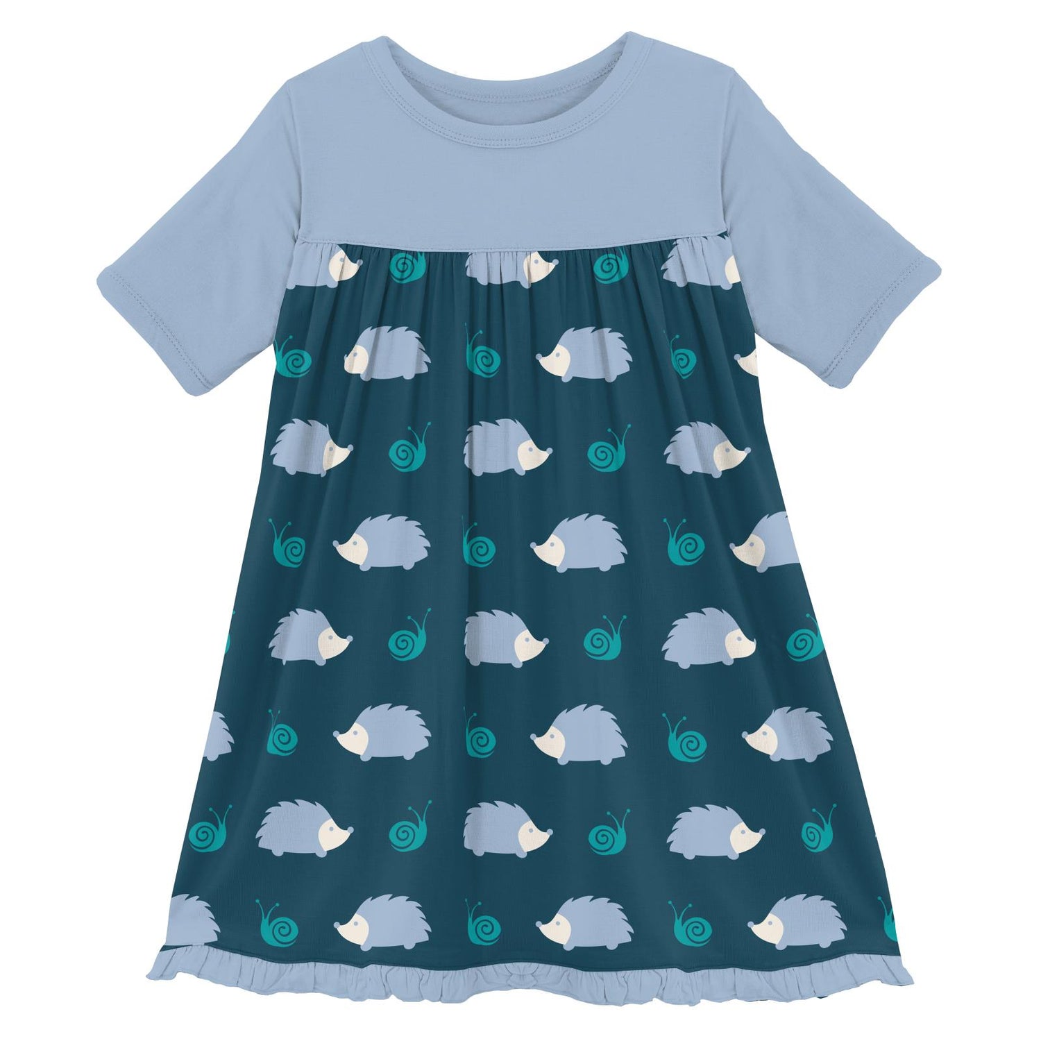 Print Classic Short Sleeve Swing Dress in Peacock Hedgehog