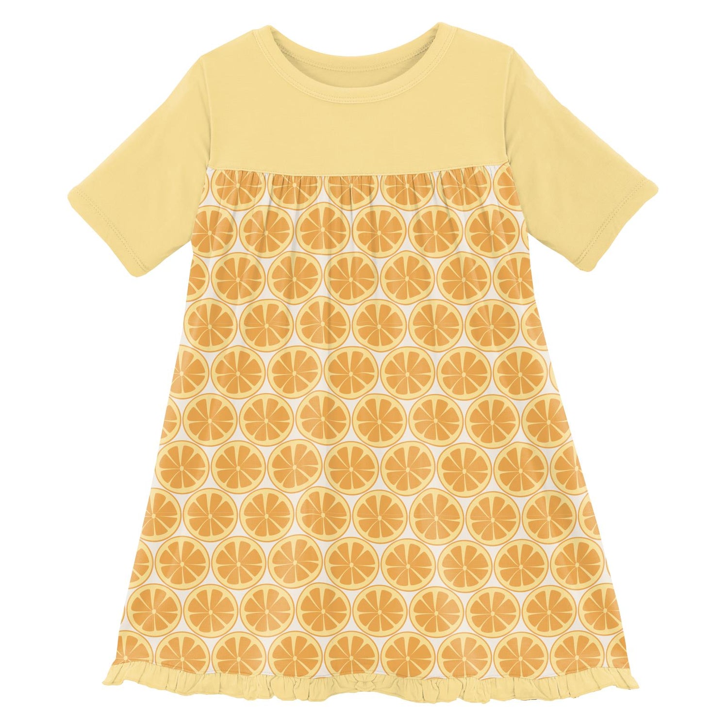 Print Classic Short Sleeve Swing Dress in Natural Lemons