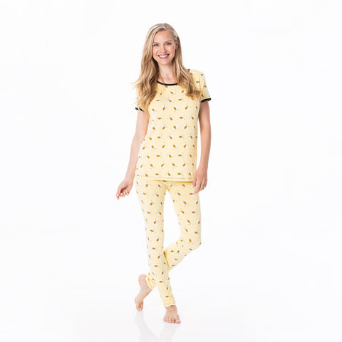 Women's Print Short Sleeve Fitted Pajama Set in Wallaby Bees