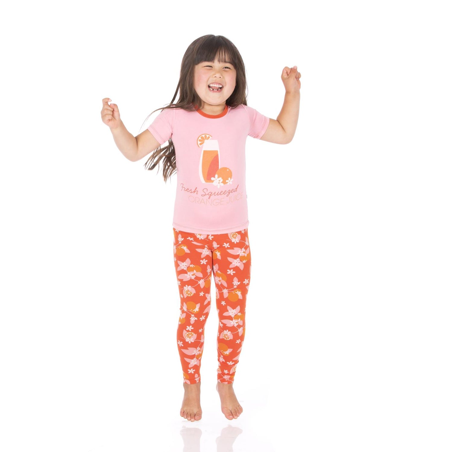 Short Sleeve Graphic Tee Pajama Set in Poppy Orange Blossom