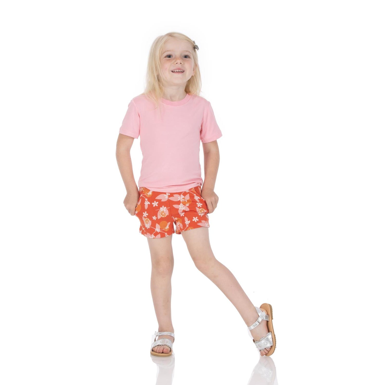 Print Fleece Summer Shorts in Poppy Orange Blossom