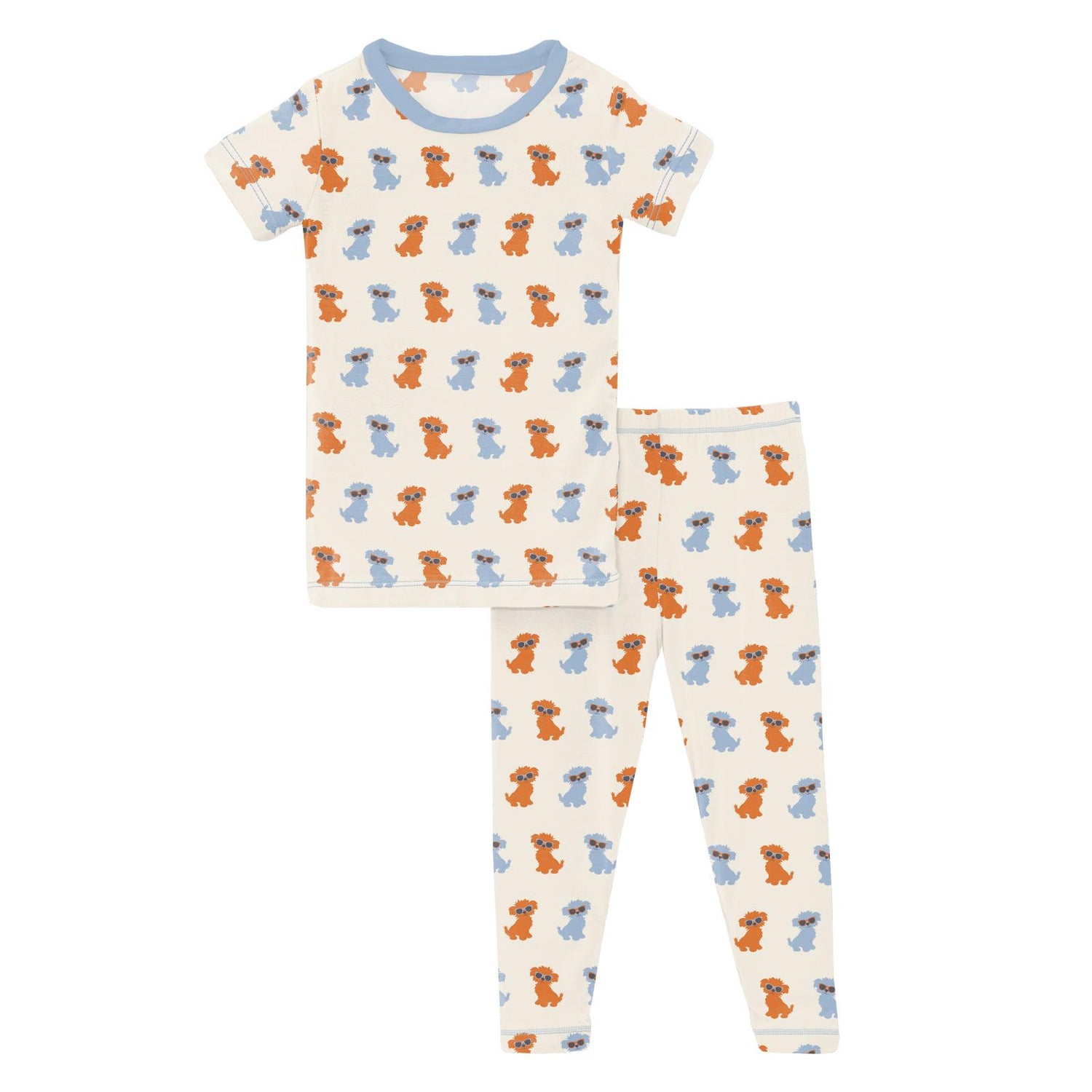 Print Short Sleeve Pajama Set in Natural Beach Pup