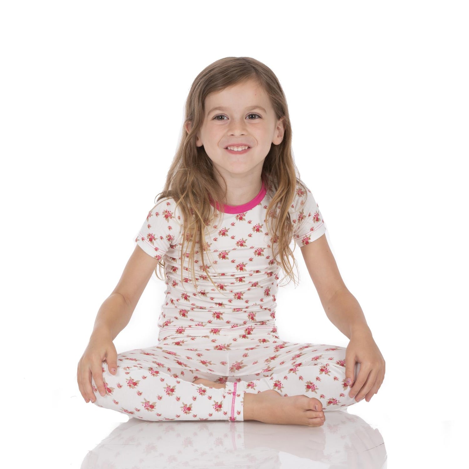 Print Short Sleeve Pajama Set in Natural Rose Trellis