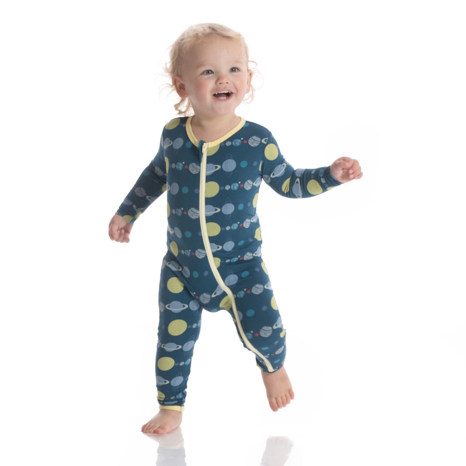KicKee Pants Footie with Zipper - Peacock Planets, 9-12 Months