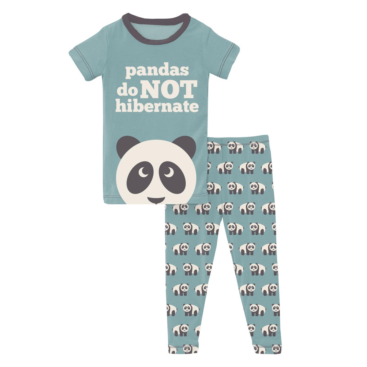 Short Sleeve Graphic Tee Pajama Set in Jade Panda