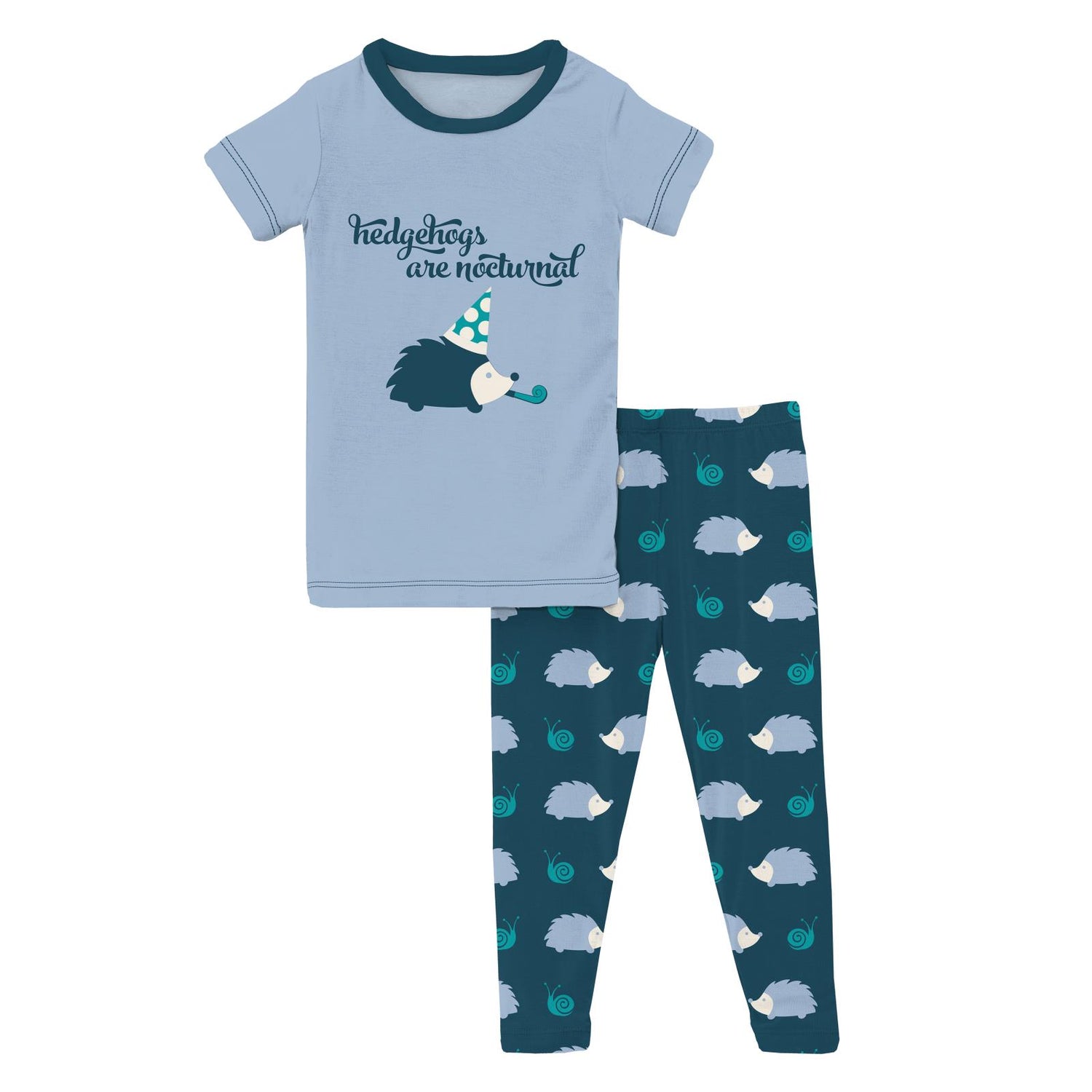 Short Sleeve Graphic Tee Pajama Set in Peacock Hedgehog