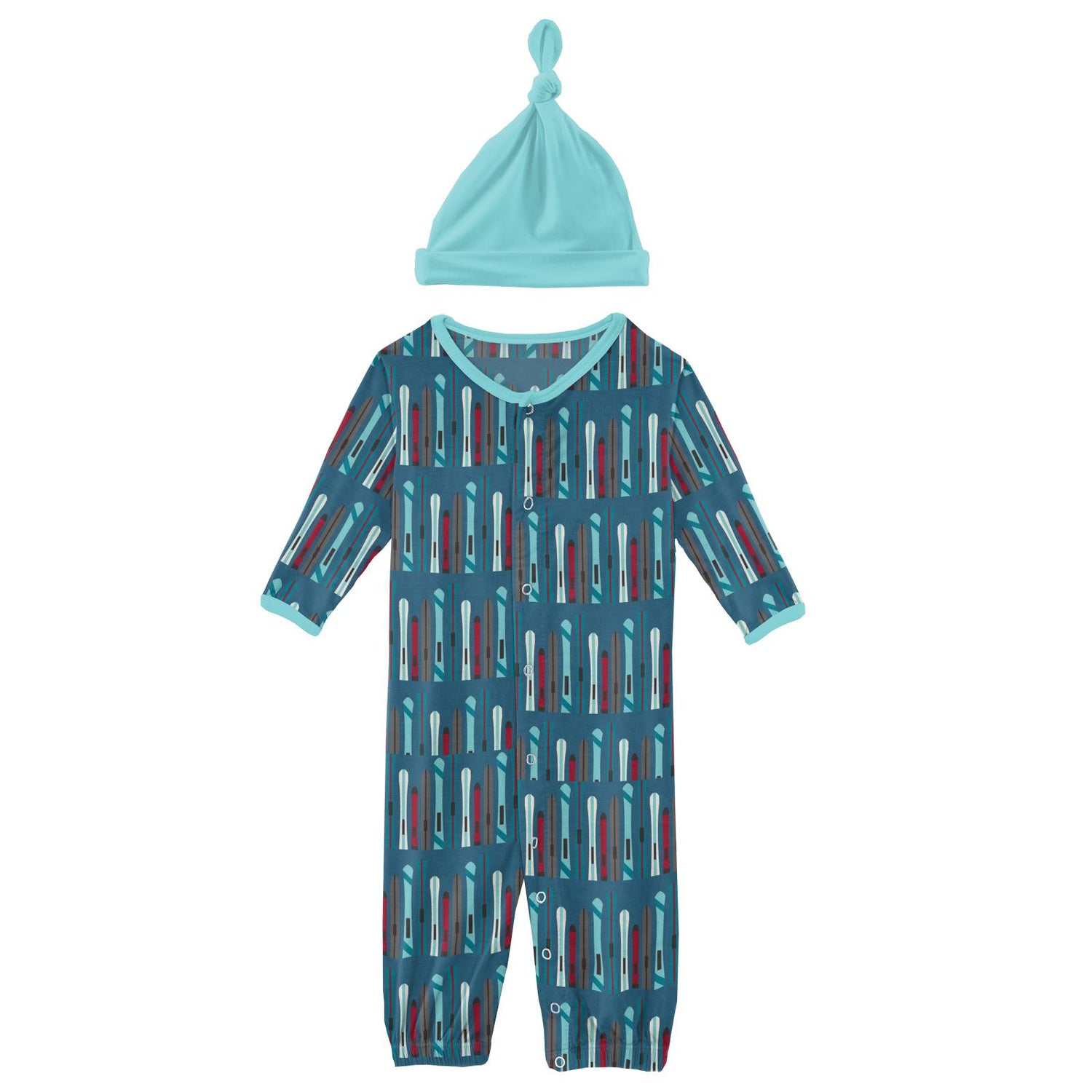 Print Layette Gown Converter & Single Knot Hat Set in Twilight Skis