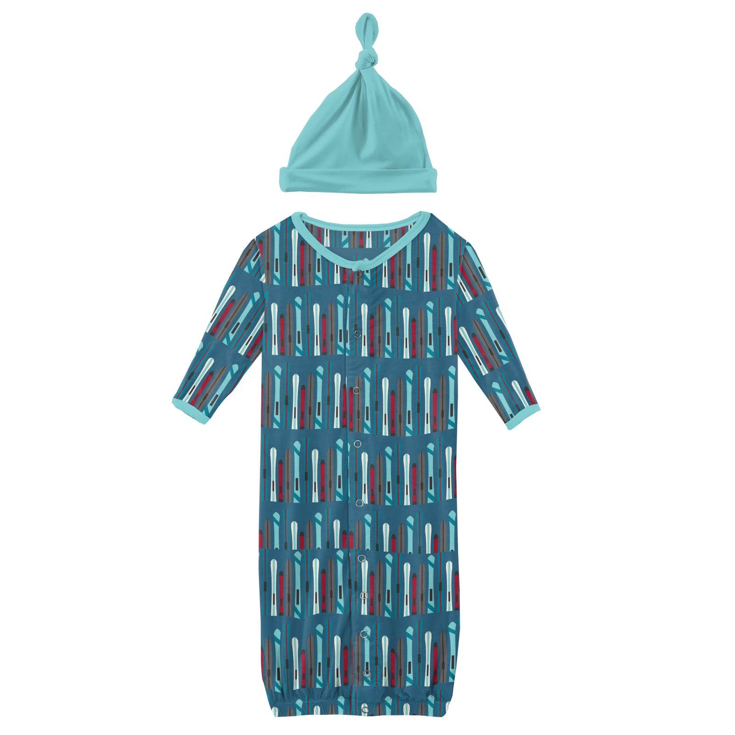 Print Layette Gown Converter & Single Knot Hat Set in Twilight Skis