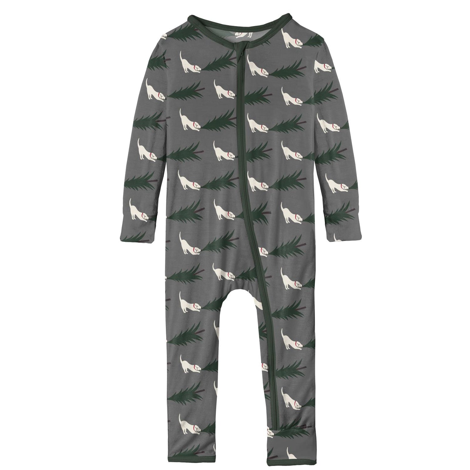 Print Coverall with Zipper in Pewter Christmas Tree Drag