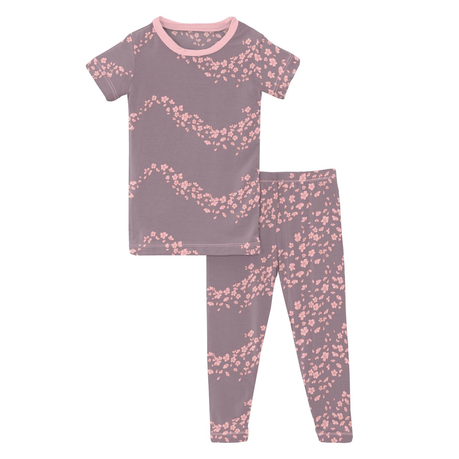 Print Short Sleeve Pajama Set in Elderberry Sakura Wind