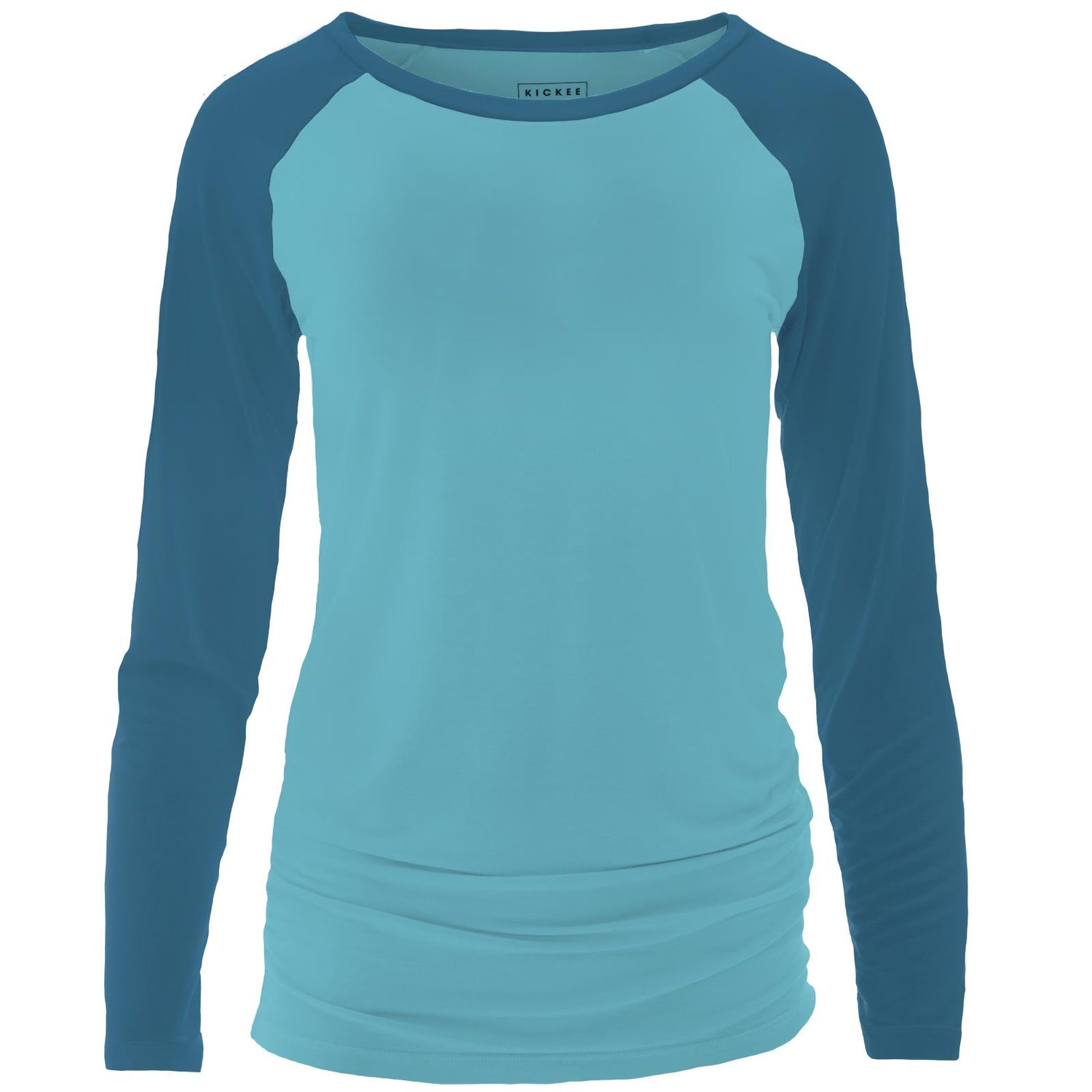 Women's Long Sleeve Raglan Maternity Tee in Confetti with Cerulean Blue