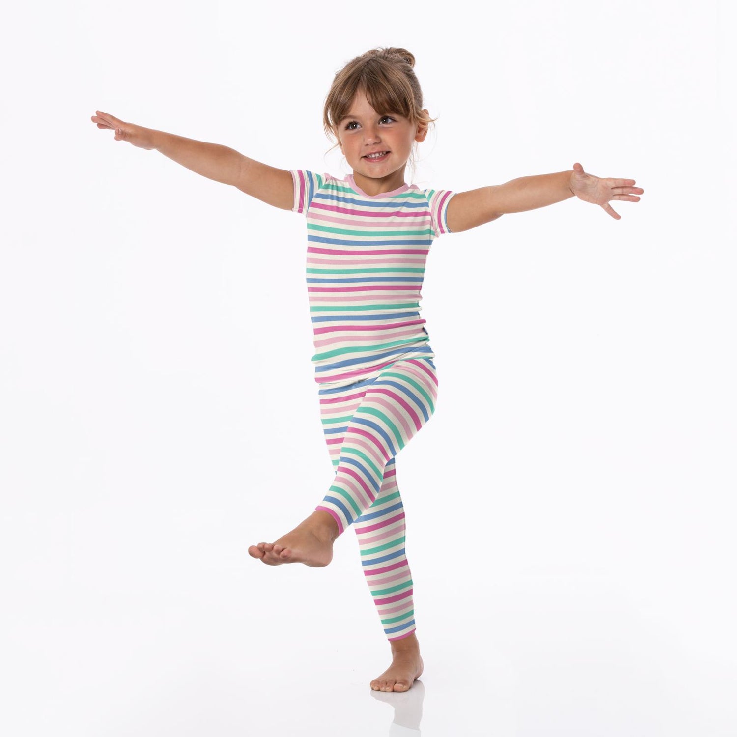 Print Short Sleeve Pajama Set in Skip To My Lou Stripe