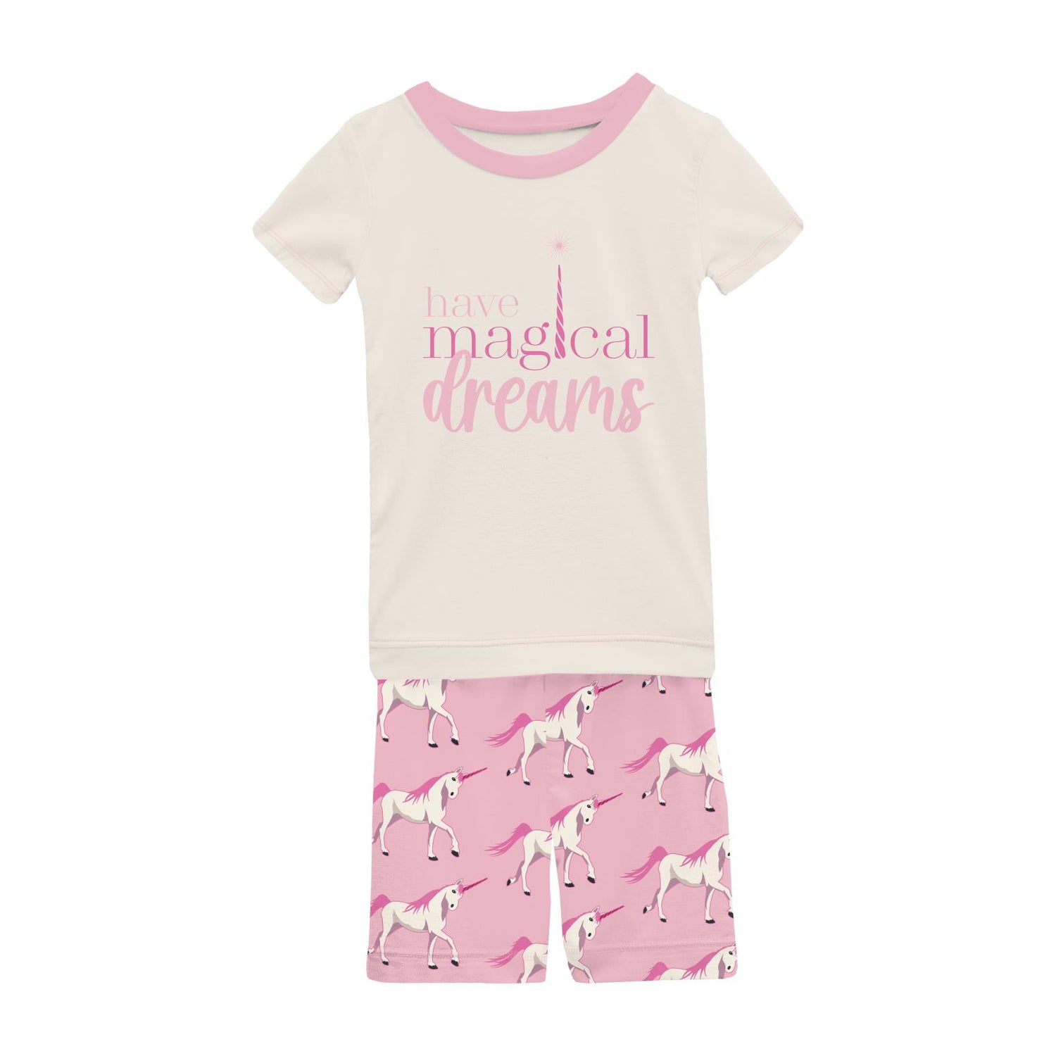 Short Sleeve Graphic Tee Pajama Set with Shorts in Cake Pop Prancing Unicorn