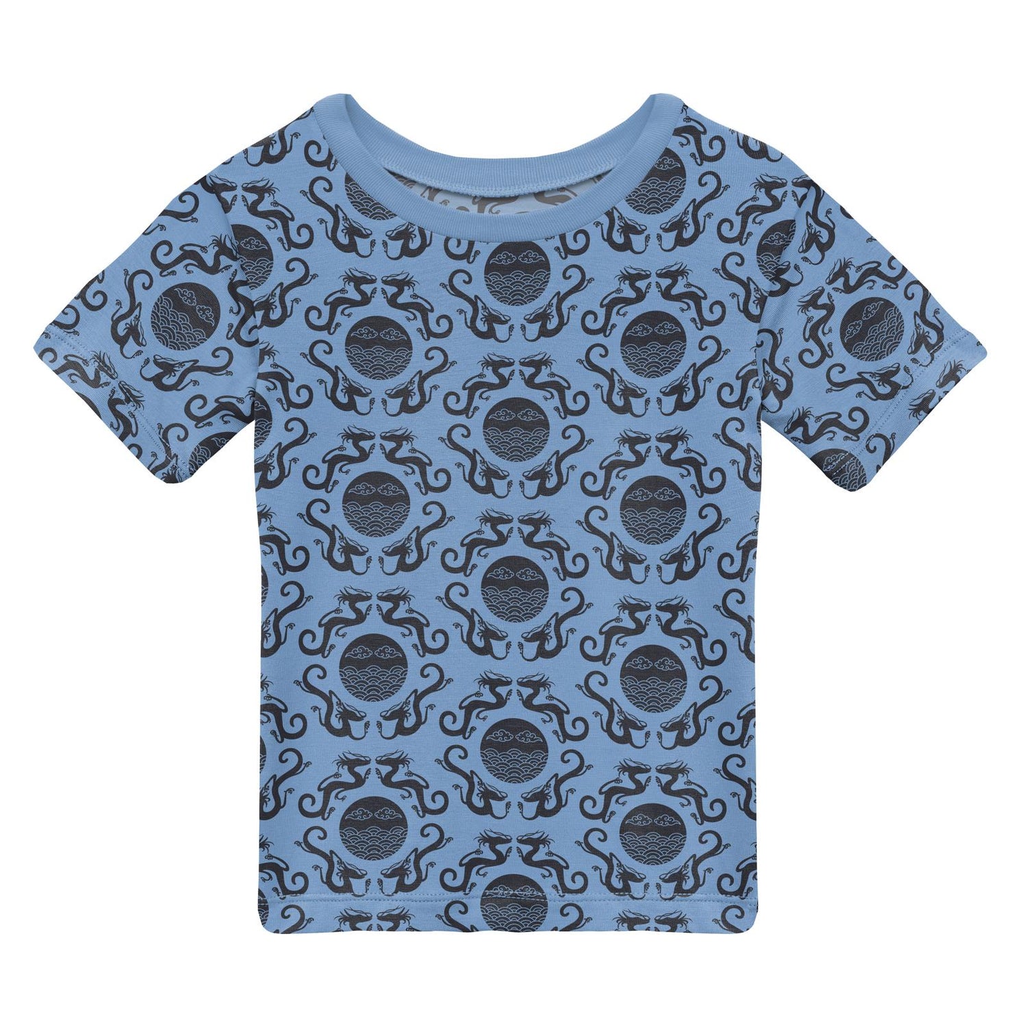 Print Short Sleeve Easy Fit Crew Neck Tee in Dream Blue Four Dragons