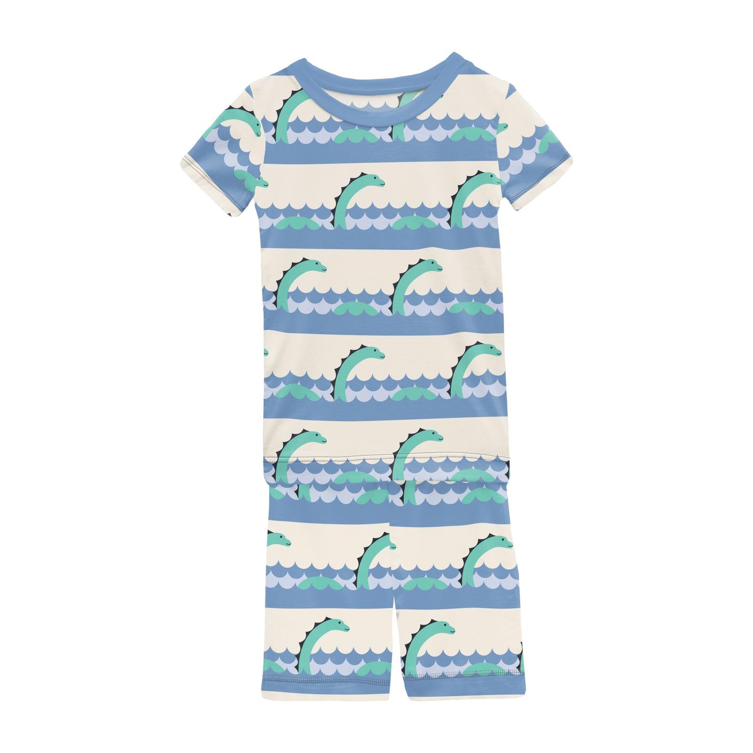 Print Short Sleeve Pajama Set with Shorts in Natural Sea Monster