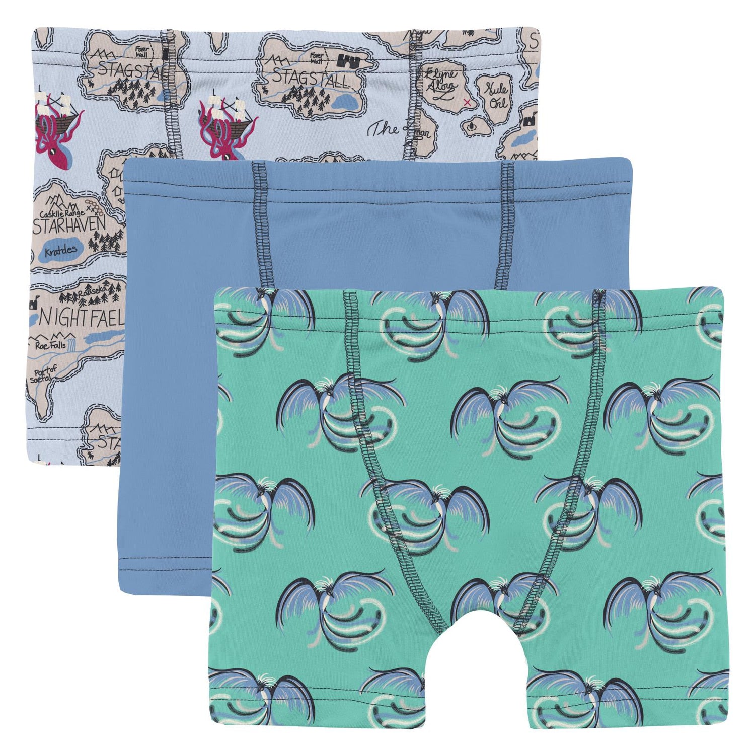 Print Boxer Brief Set of 3 in Dew Pirate Map, Dream Blue & Glass Phoenix