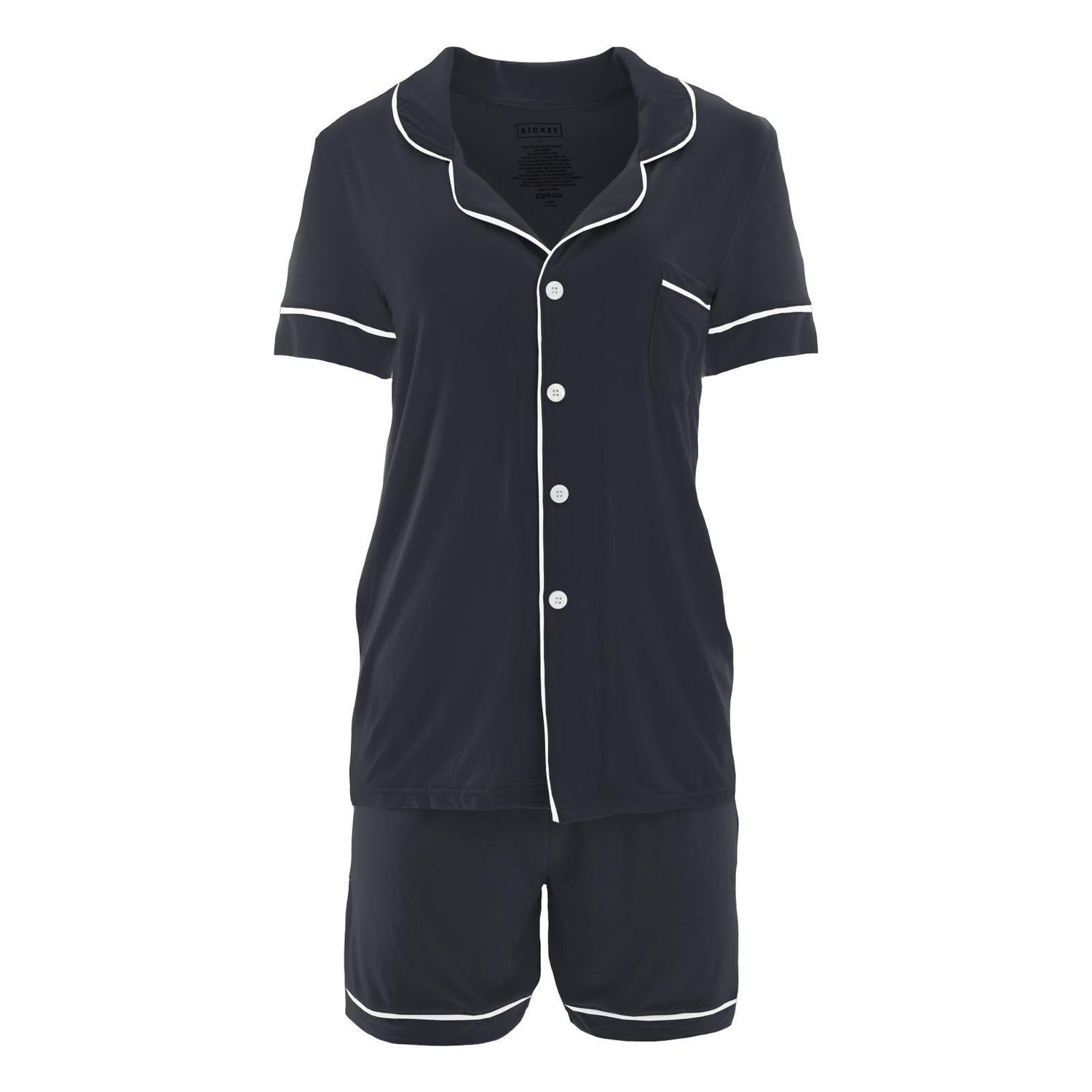 Women's Short Sleeve Collared Pajama Set with Shorts in Deep Space with Natural