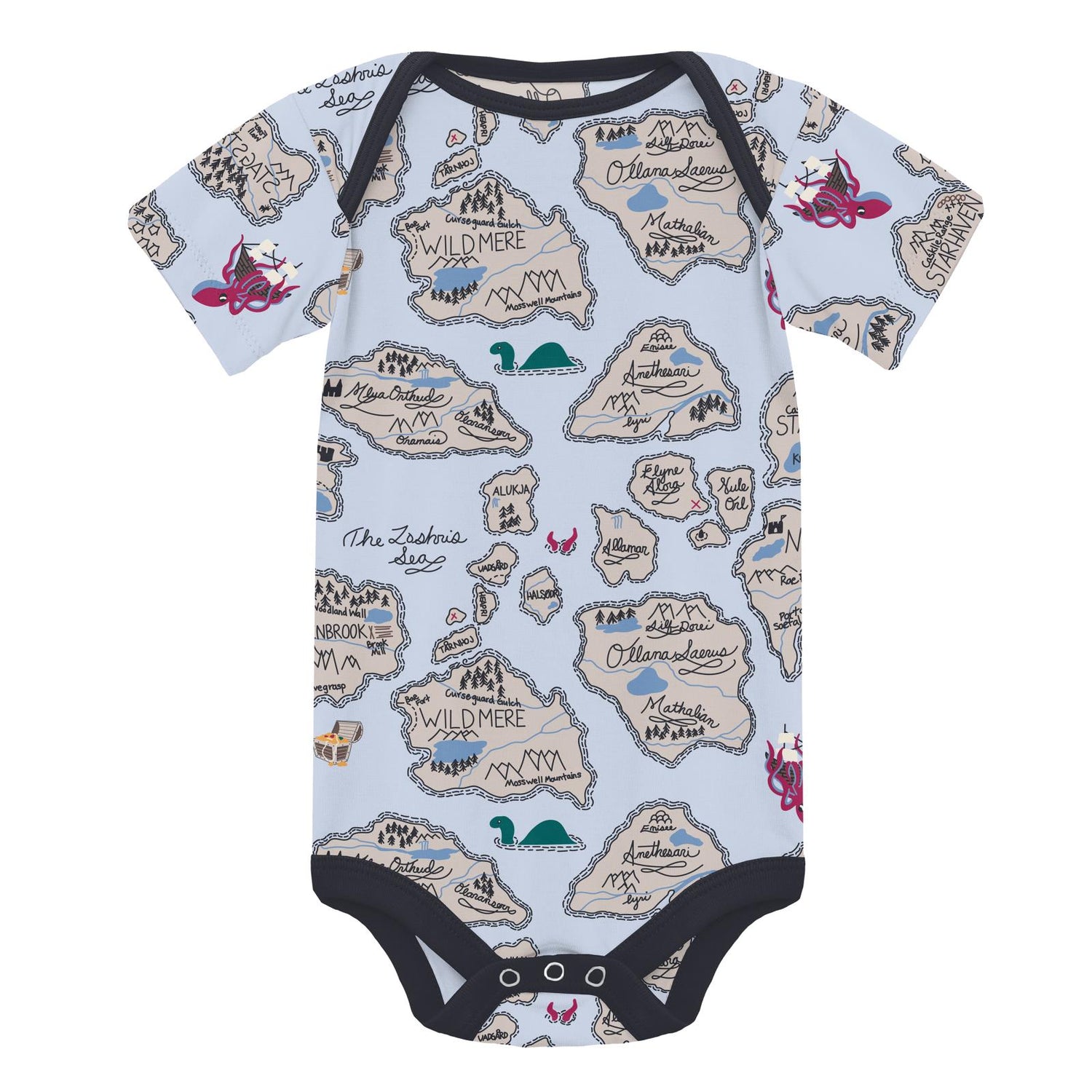 Print Short Sleeve One Piece Set of 2 in Natural & Dew Pirate Map