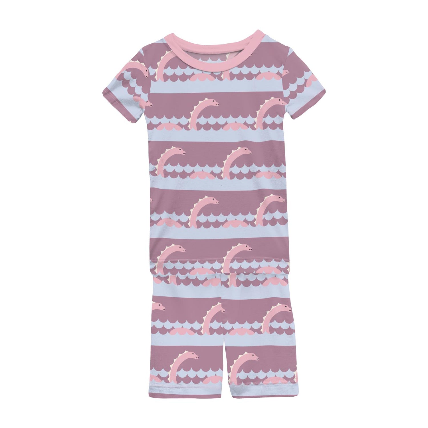 Print Short Sleeve Pajama Set with Shorts in Pegasus Sea Monster