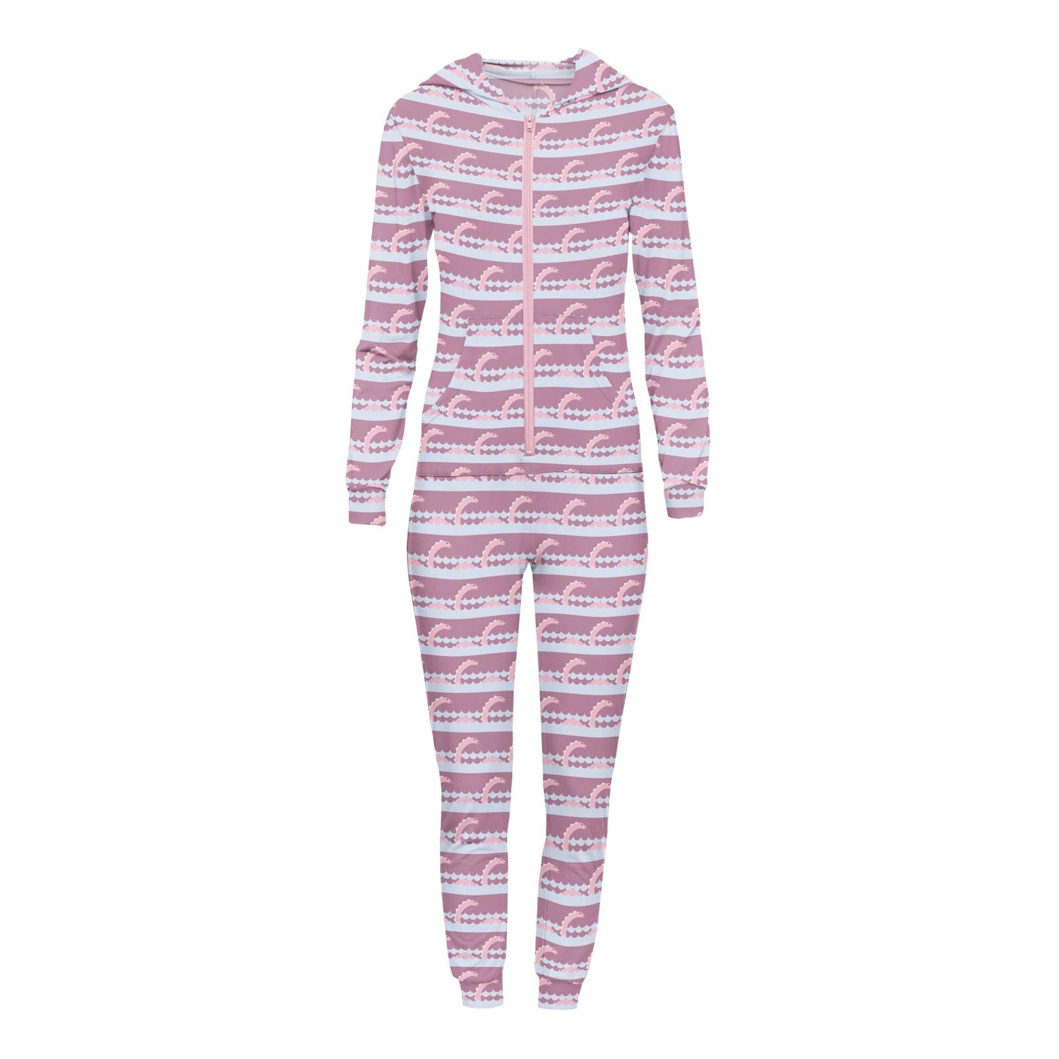 Women's Print Long Sleeve Jumpsuit with Hood in Pegasus Sea Monster