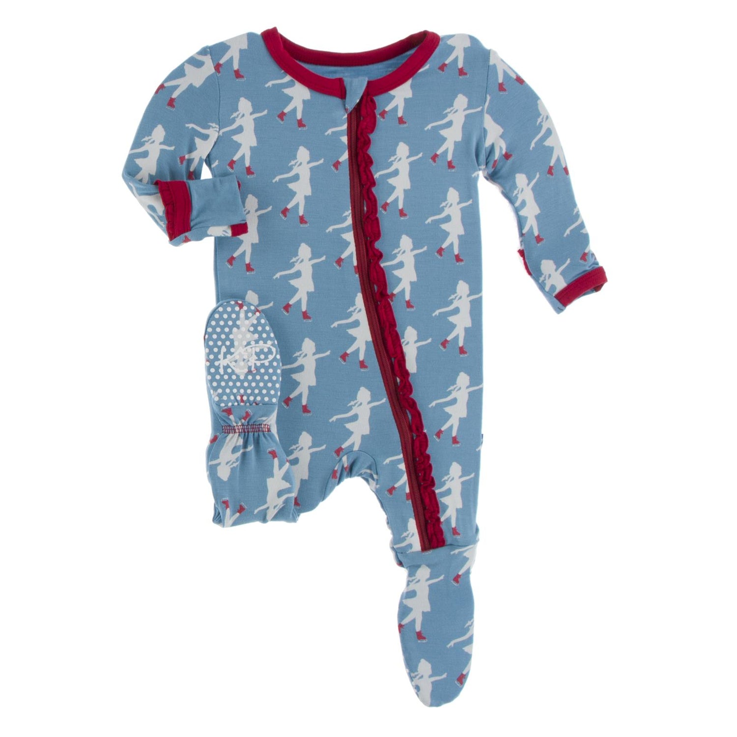 Print Muffin Ruffle Footie with Zipper in Blue Moon Ice Skater