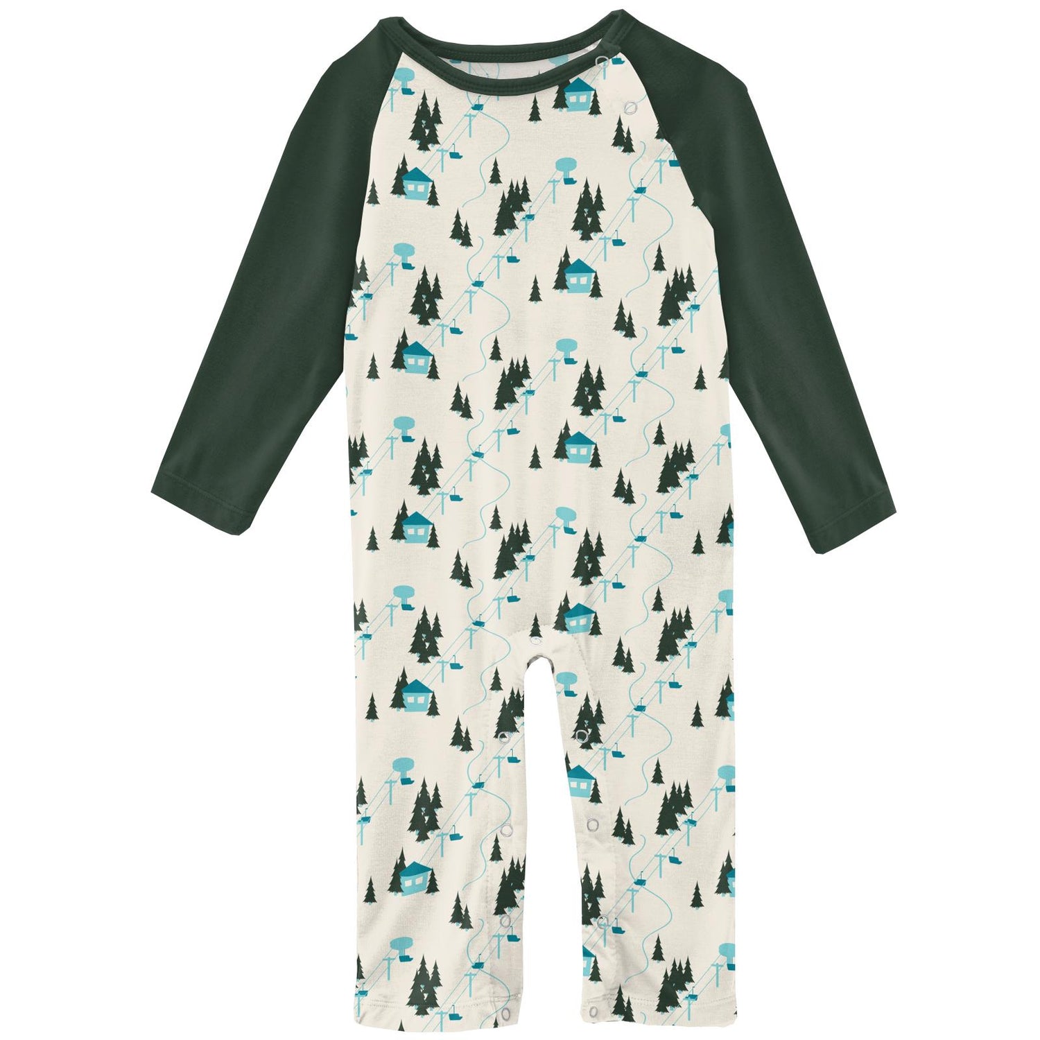 Print Long Sleeve Raglan Romper in Natural Chairlift