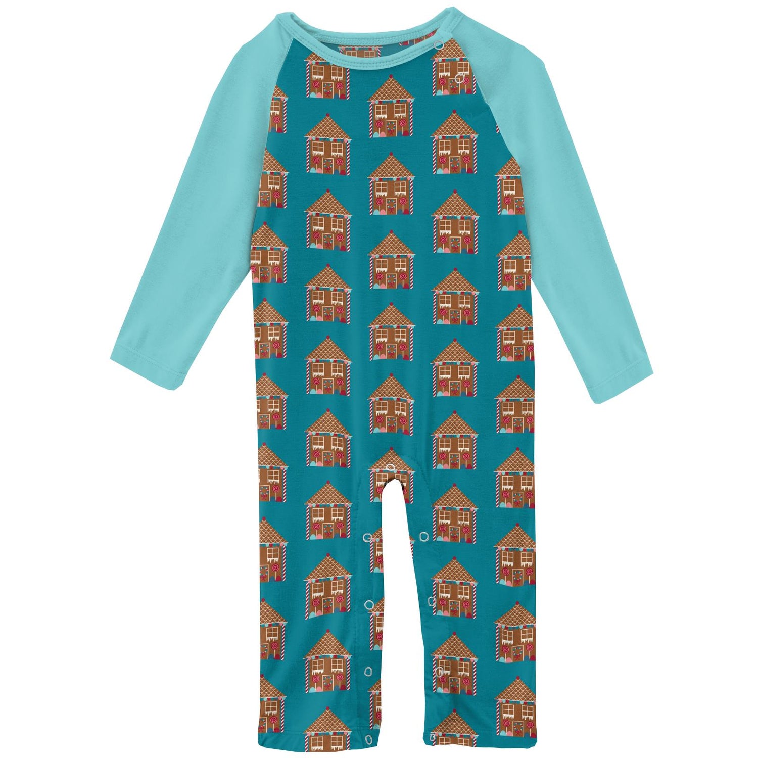 Print Long Sleeve Raglan Romper in Bay Gingerbread