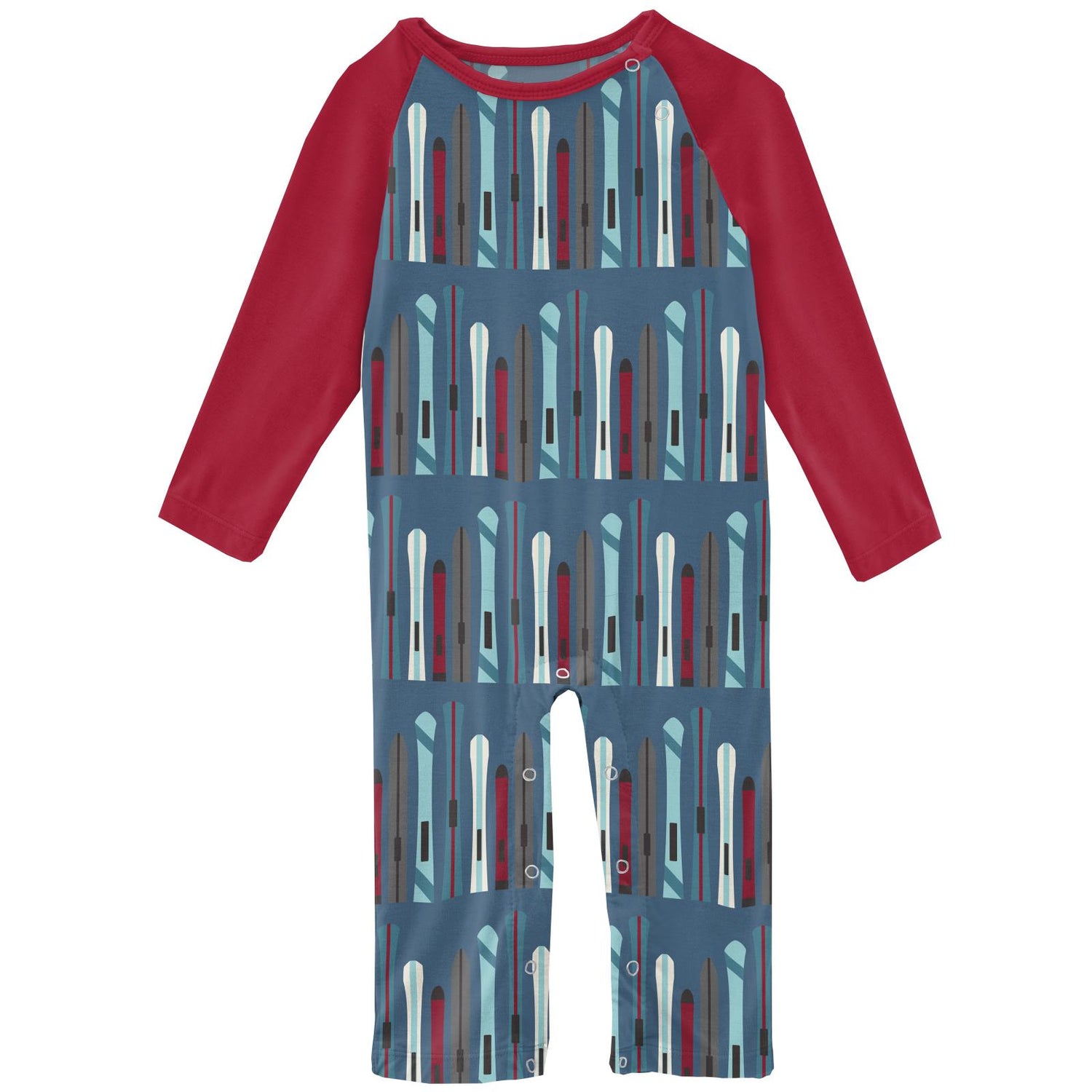 Print Long Sleeve Raglan Romper in Twilight Skis