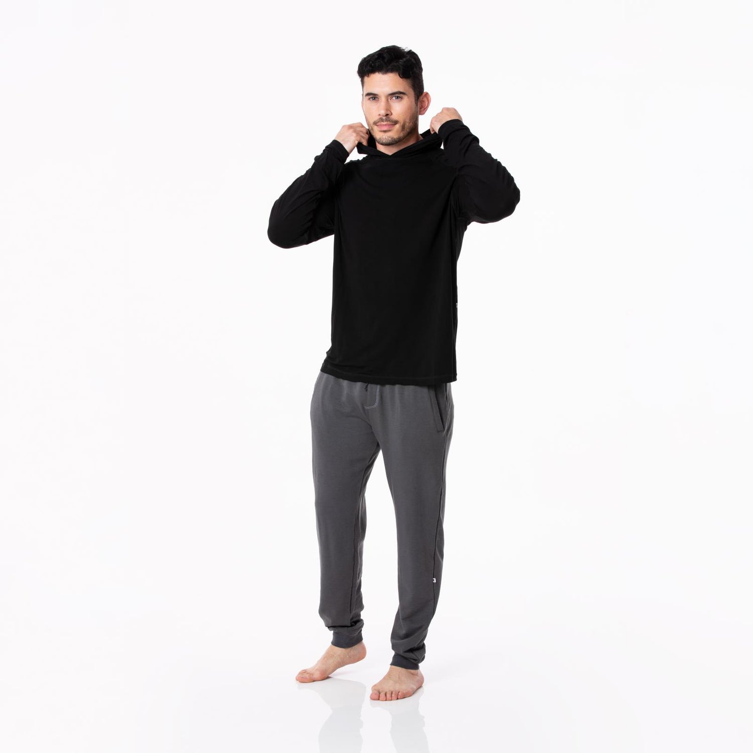 Men's Solid Long Sleeve Hooded Tee in Midnight