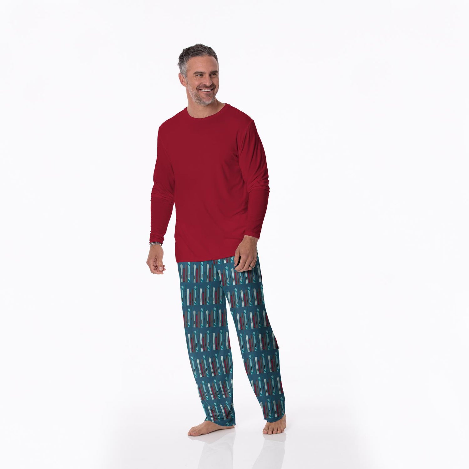 Men's Print Long Sleeve Pajama Set in Twilight Skis