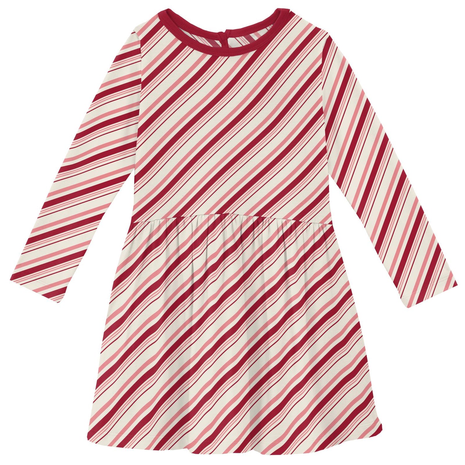 Print Long Sleeve Twirl Dress in Strawberry Candy Cane Stripe