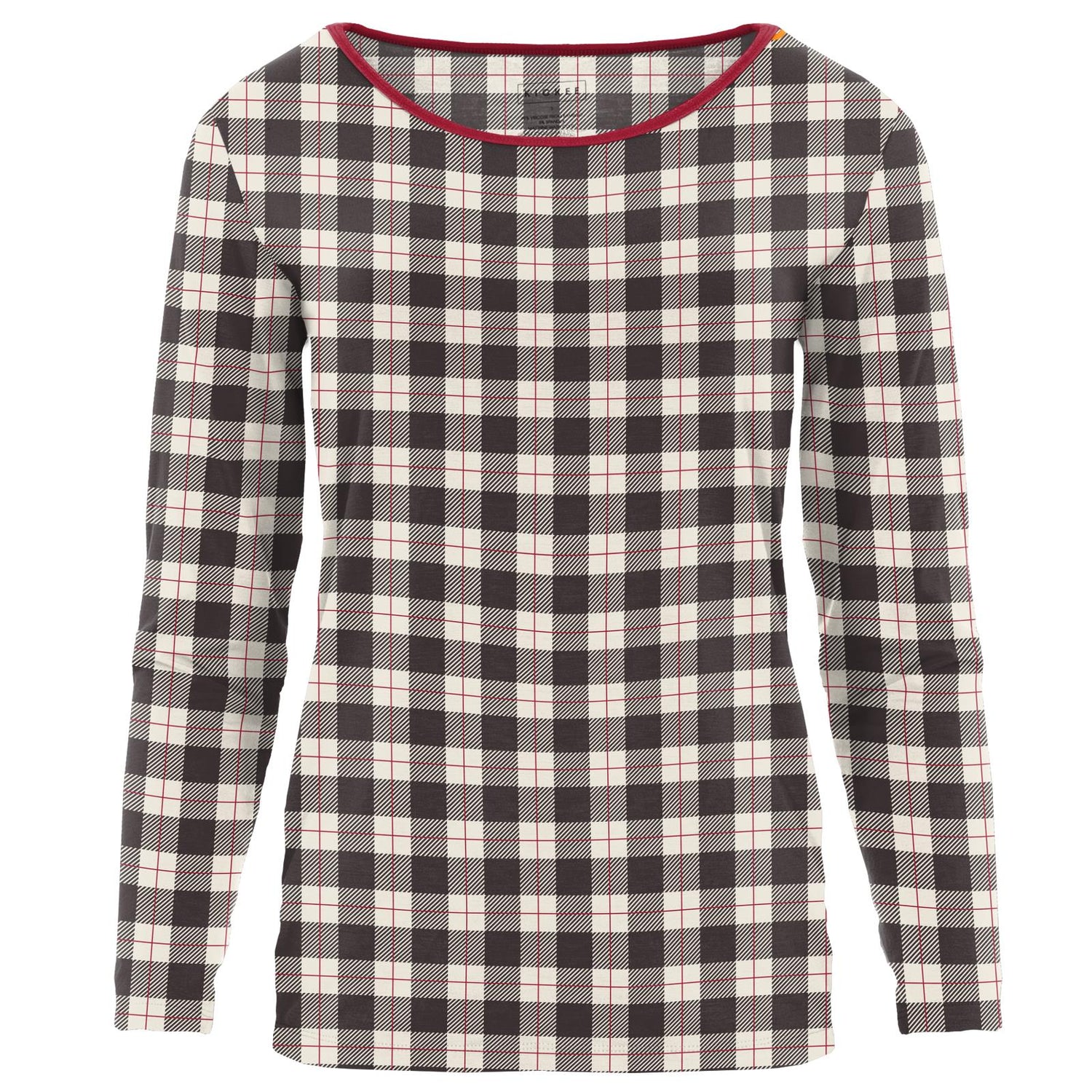 Women's Print Long Sleeve Loosey Goosey Tee in Midnight Holiday Plaid