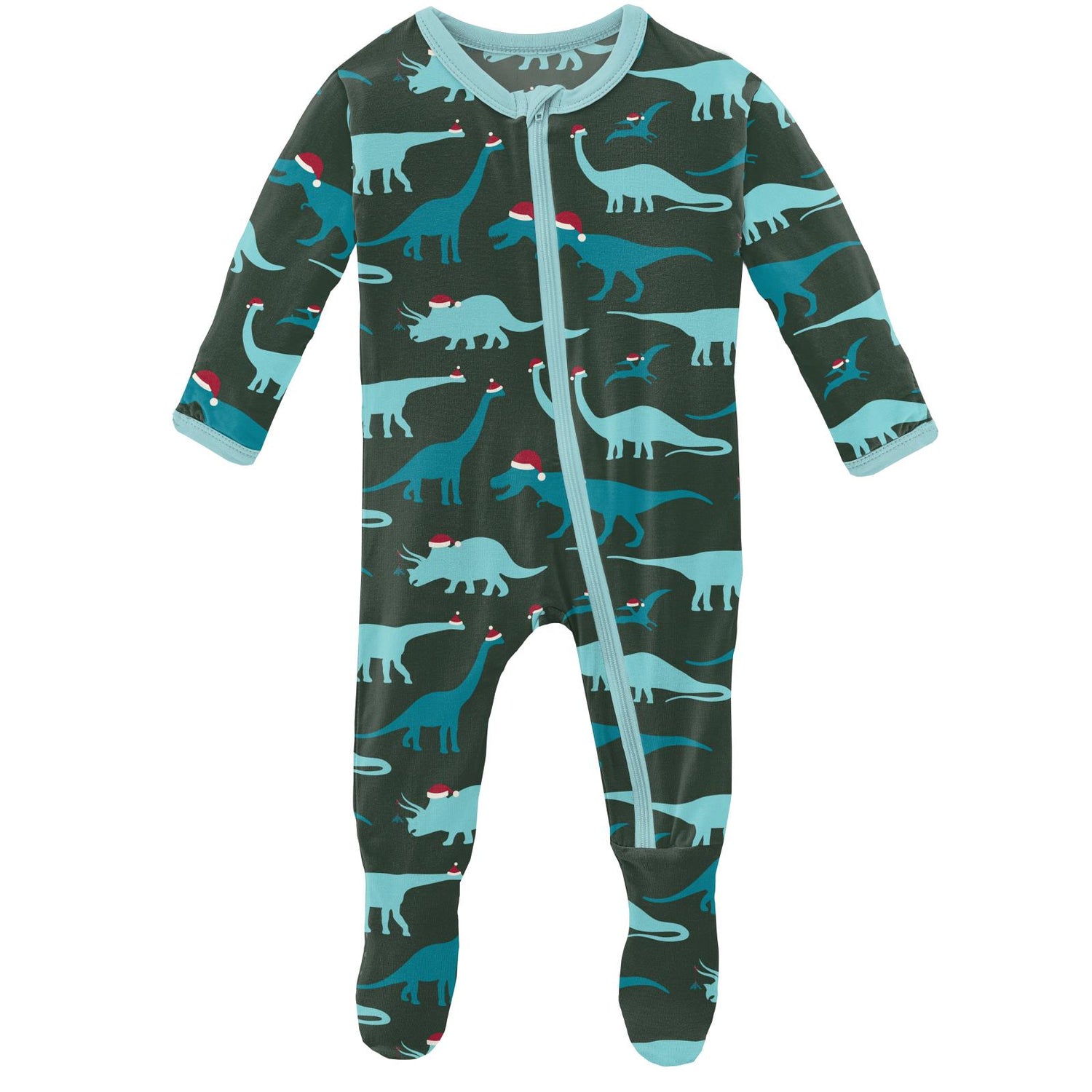 Print Footie with Zipper in Santa Dinos