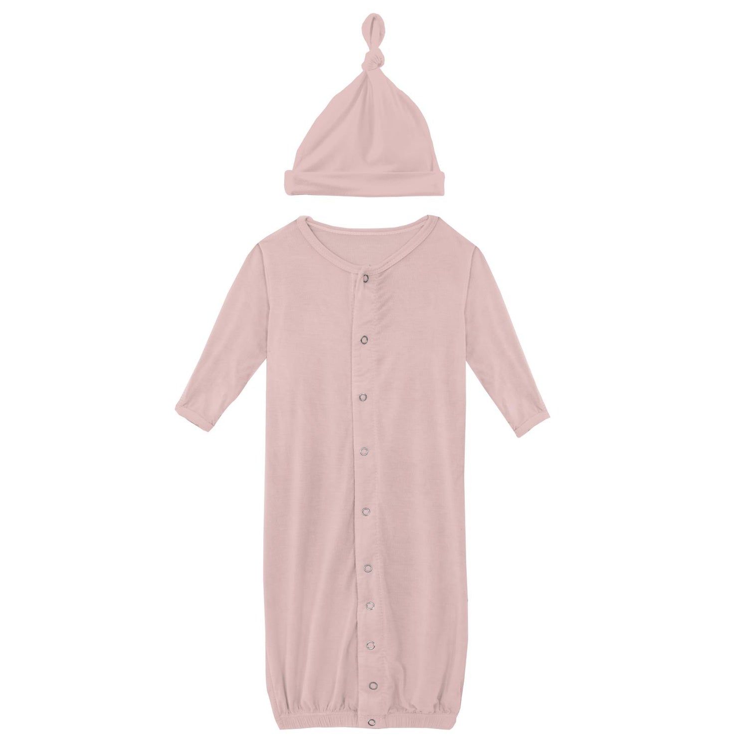 Layette Gown Converter & Single Knot Hat Set in Baby Rose