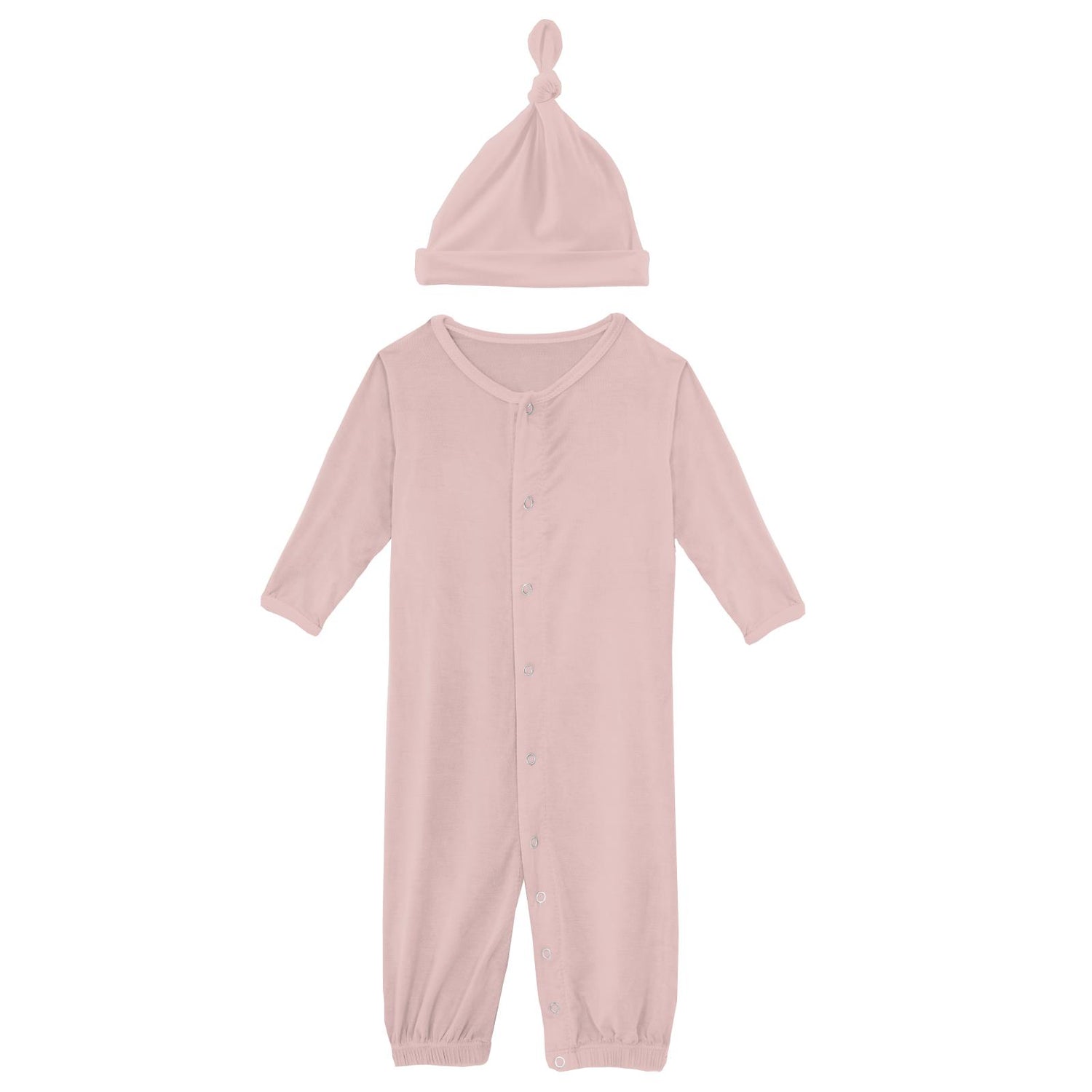 Layette Gown Converter & Single Knot Hat Set in Baby Rose