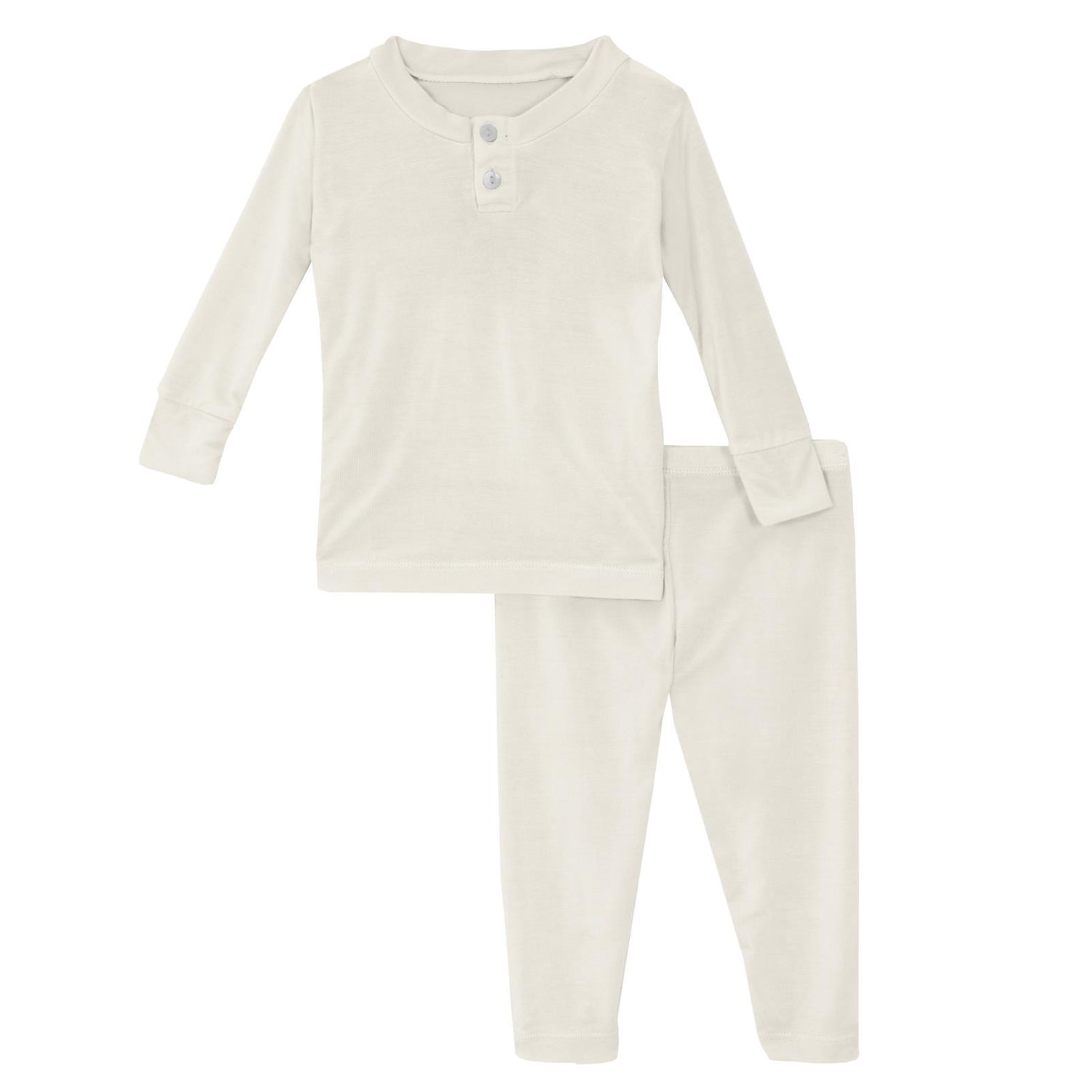 Long Sleeve Henley Pajama Set in Natural